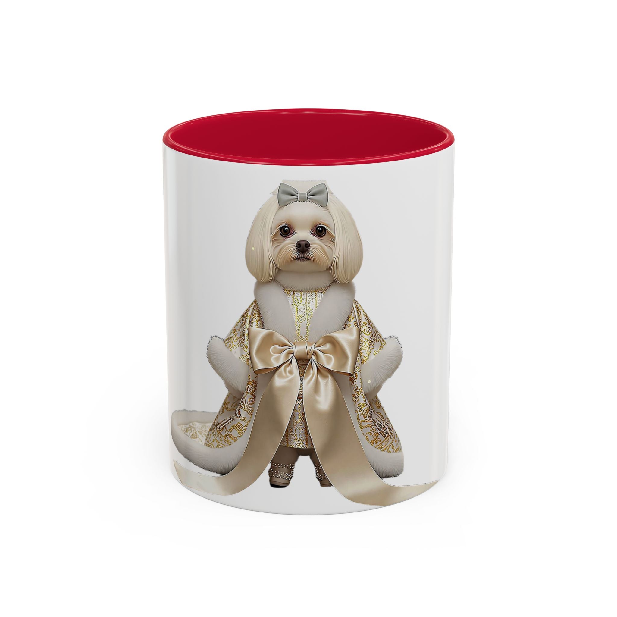 Regal Pup Love Mug – Elegant Gold Ribbon Edition