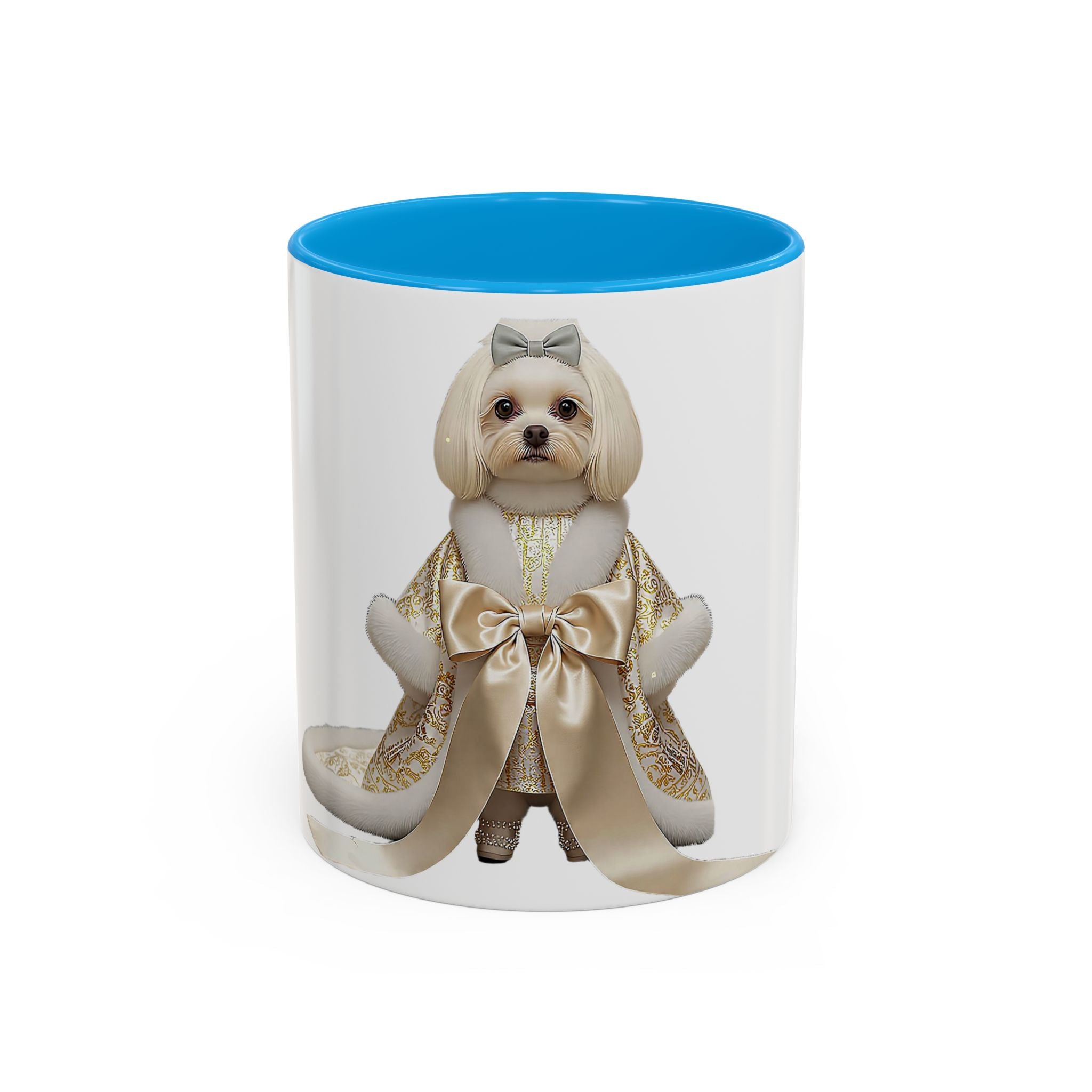 Regal Pup Love Mug – Elegant Gold Ribbon Edition