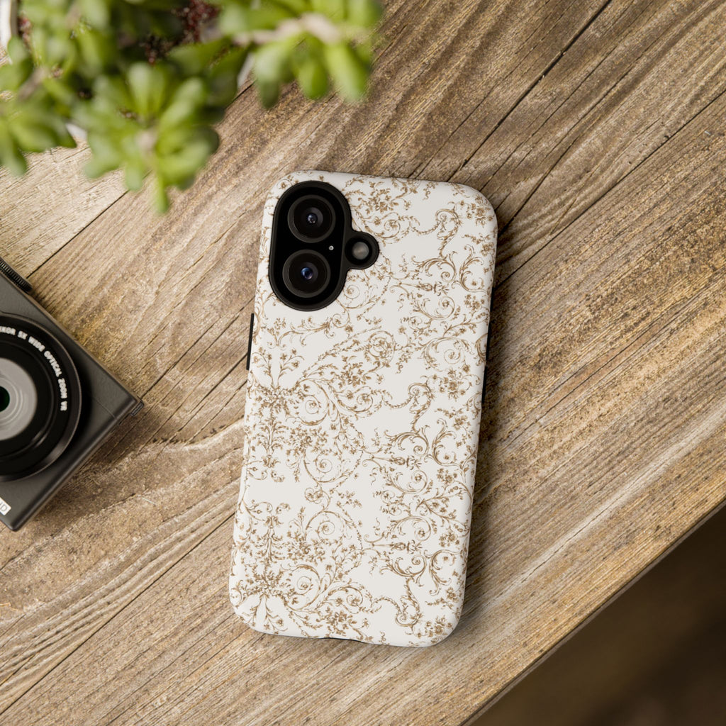 Elegant Gold Scroll Phone Case | Minimal White Baroque iPhone Cover