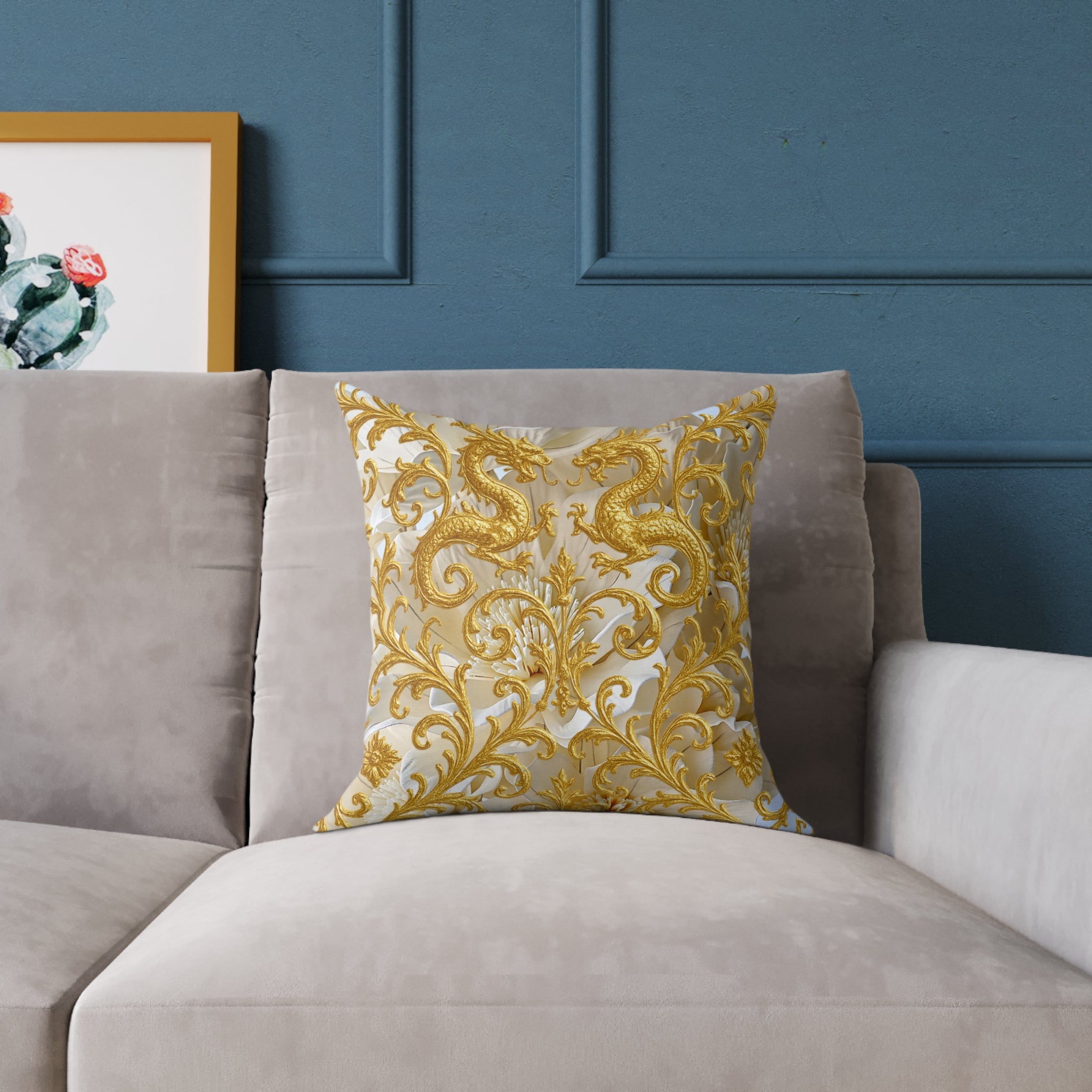 Golden Dragon Baroque Cushion Cover | Luxury Royal Gold Decorative Pillow