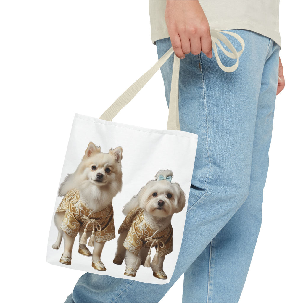 Cute Dogs Printed Tote Bag — Pomeranian & Shih Tzu in Sweaters All-Over Print