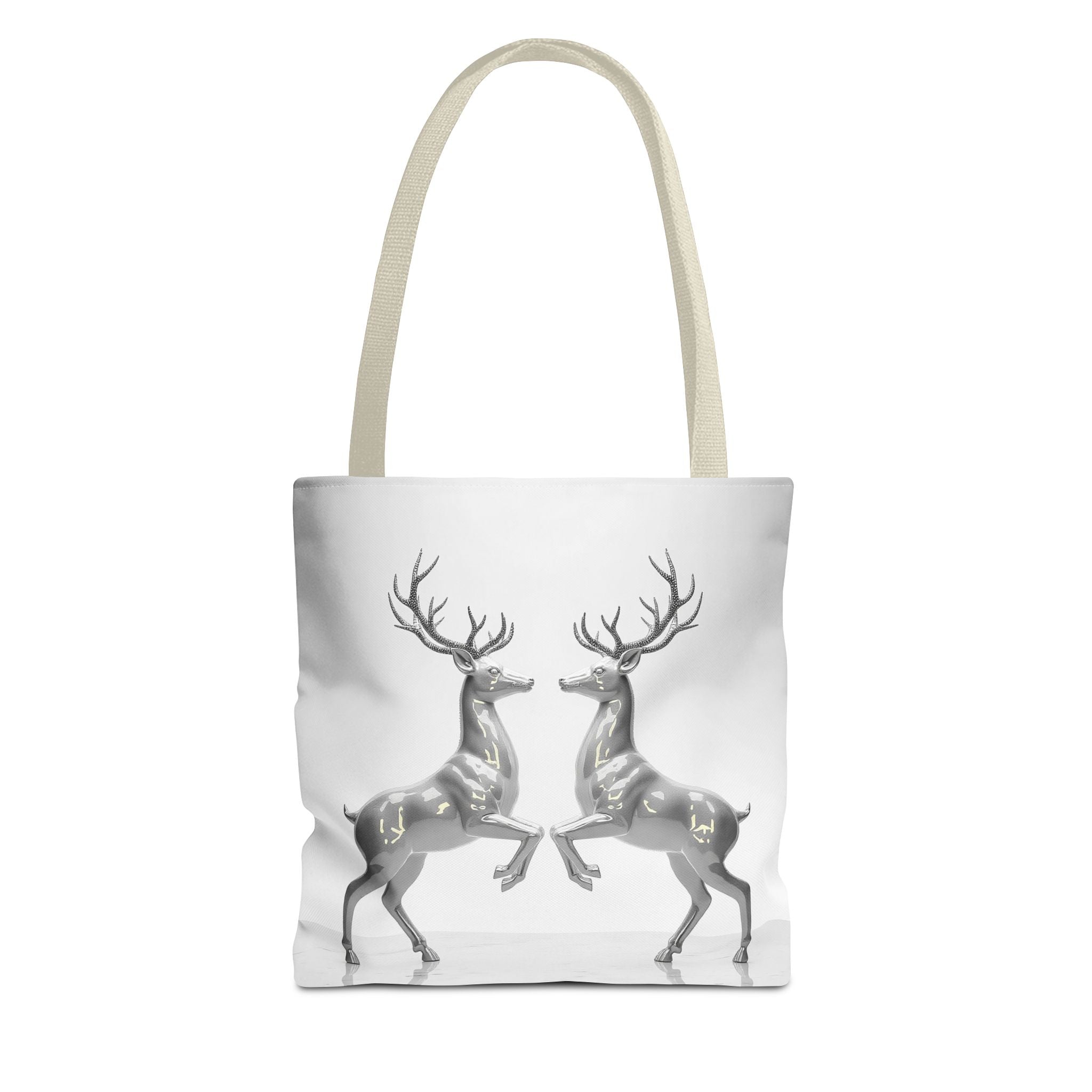 Silver Stag Mirror Tote Bag — Elegant Deer Print Eco Shopper