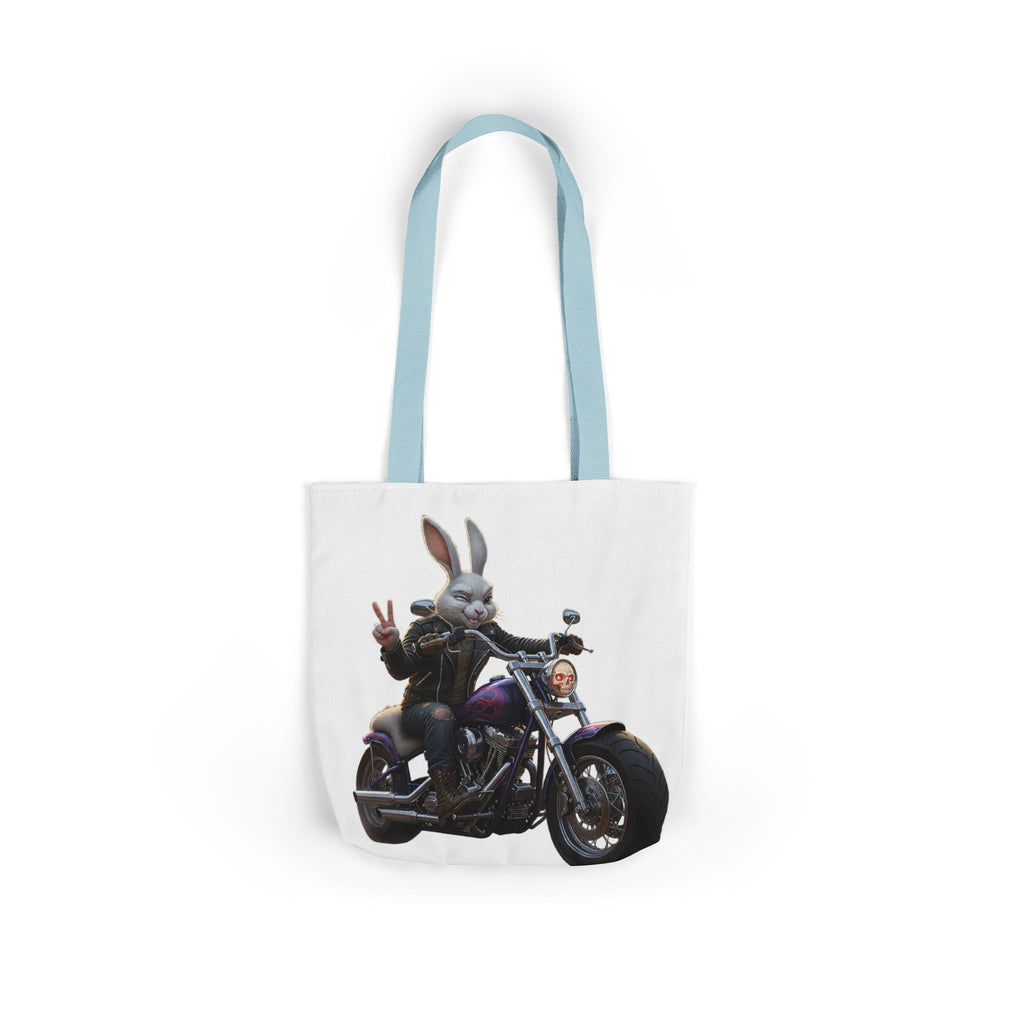 Biker Bunny Canvas Tote — Motorcycle Rabbit Graphic Tote Bag