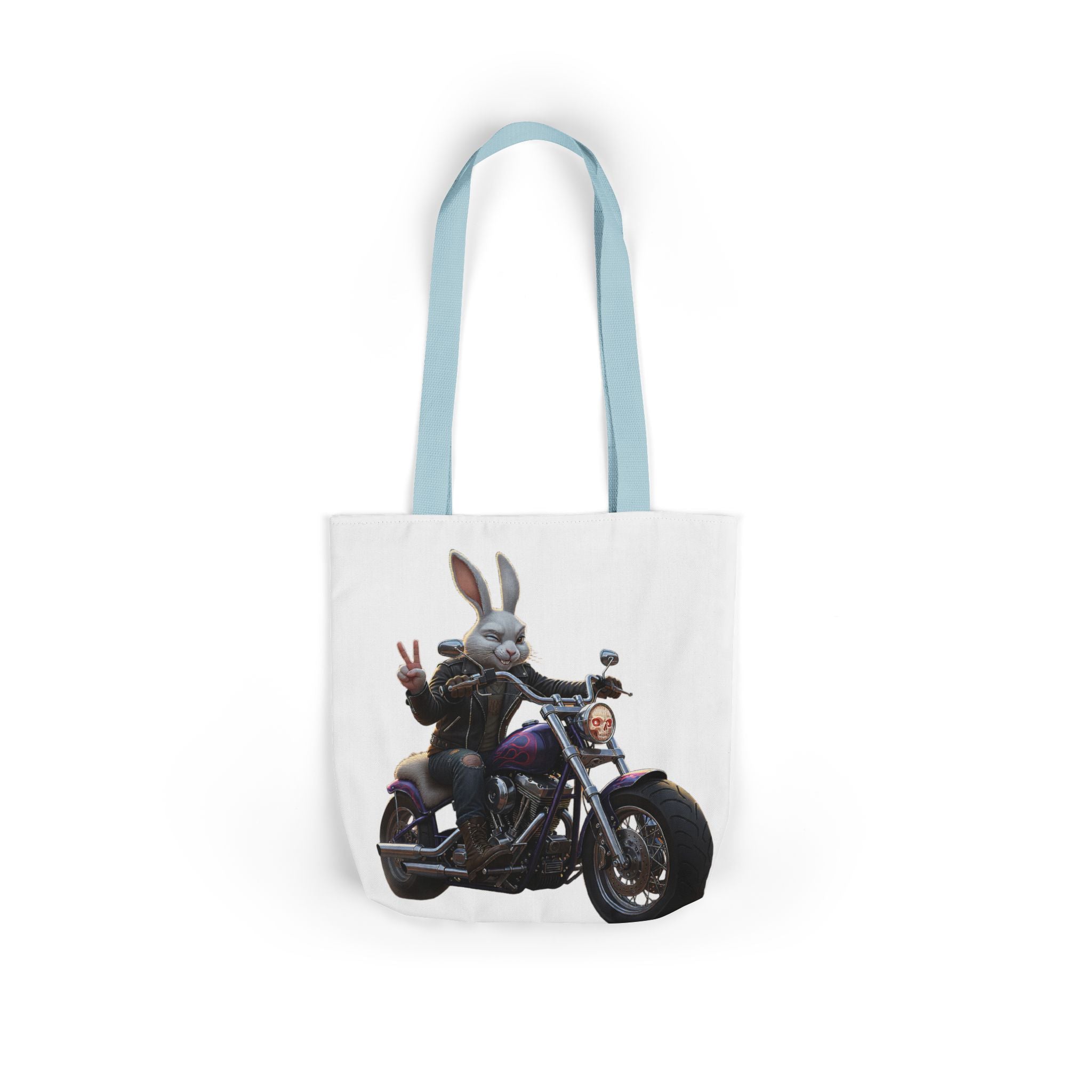 Biker Bunny Canvas Tote — Motorcycle Rabbit Graphic Tote Bag