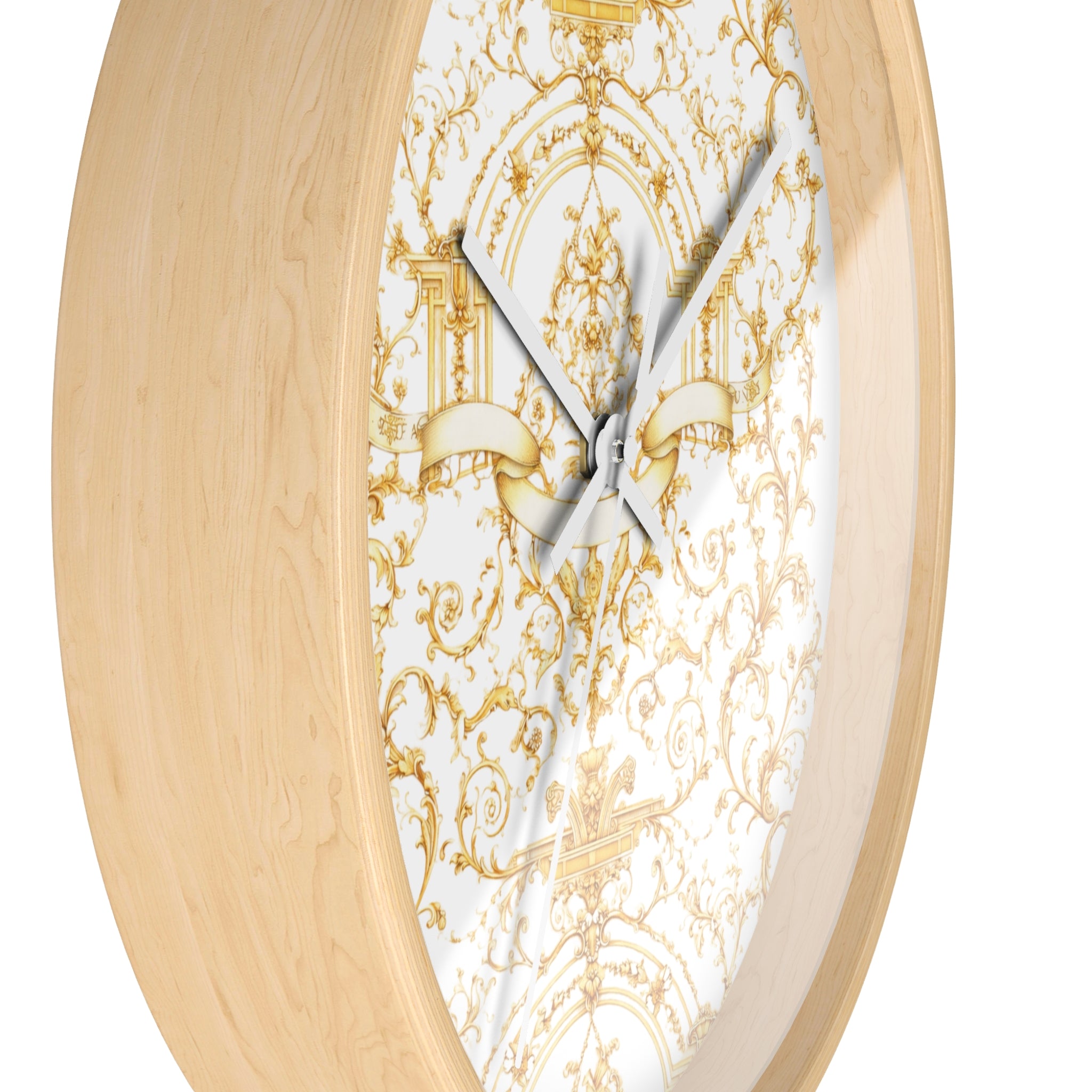 Elegant Gold Baroque Wall Clock | White & Gold Decorative Silent Clock