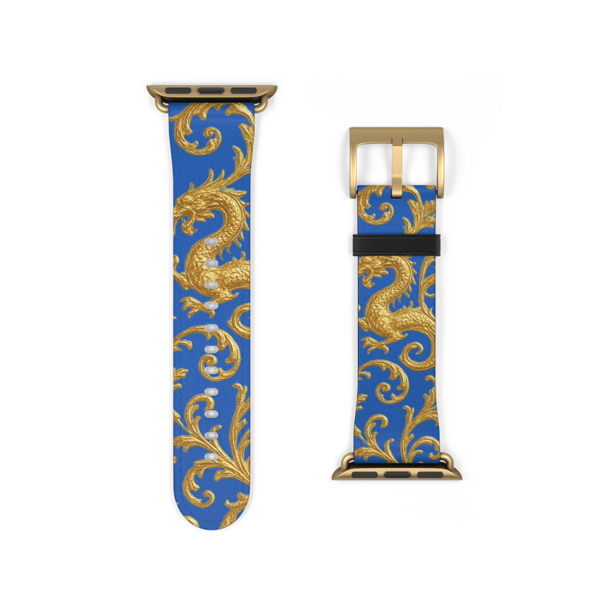 Dragon Baroque Watch Band – Gold Dragon Scroll Pattern on Royal Blue