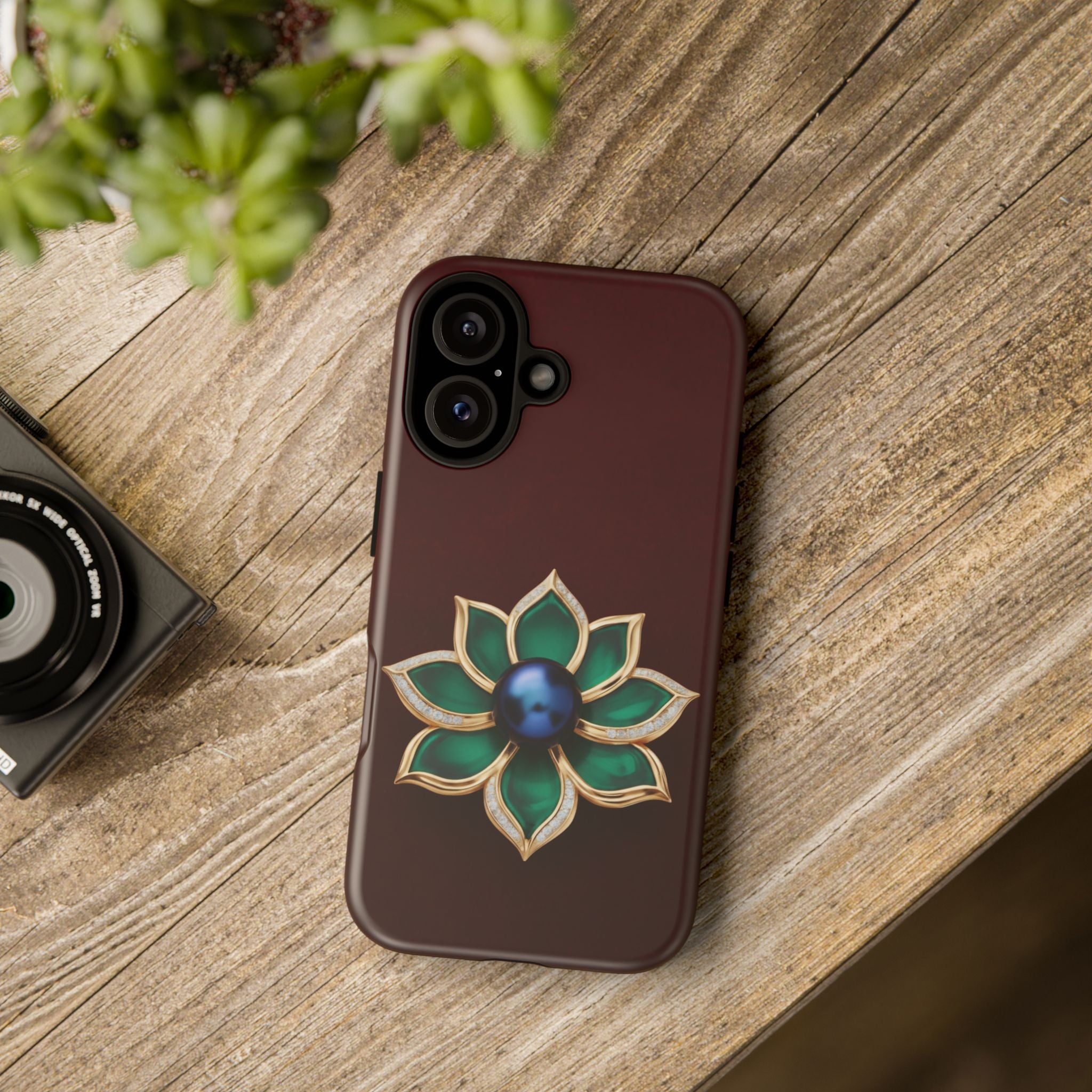 Burgundy & Emerald Floral Jewel Phone Case