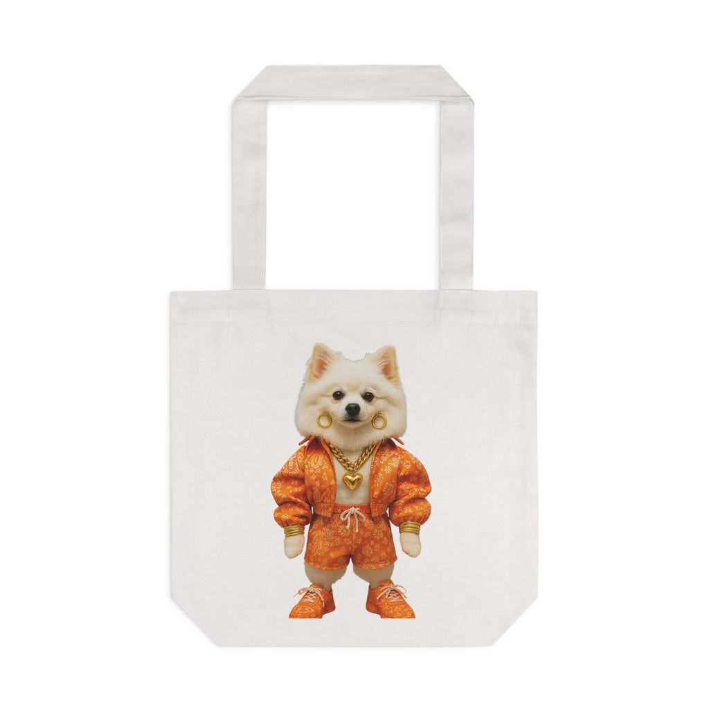 Tote Bag — Cute Pomeranian in Orange Tracksuit Cotton Market Tote