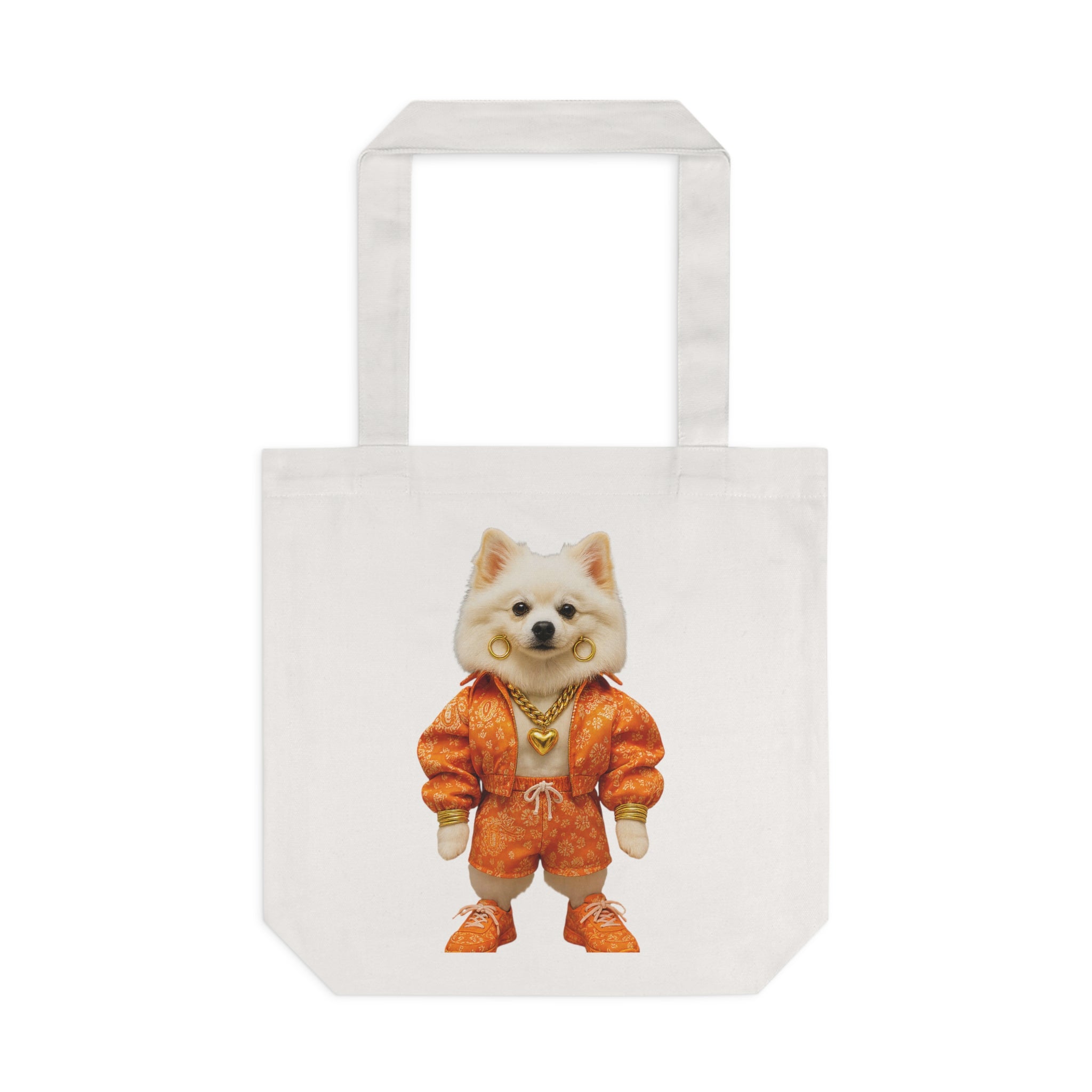Tote Bag — Cute Pomeranian in Orange Tracksuit Cotton Market Tote