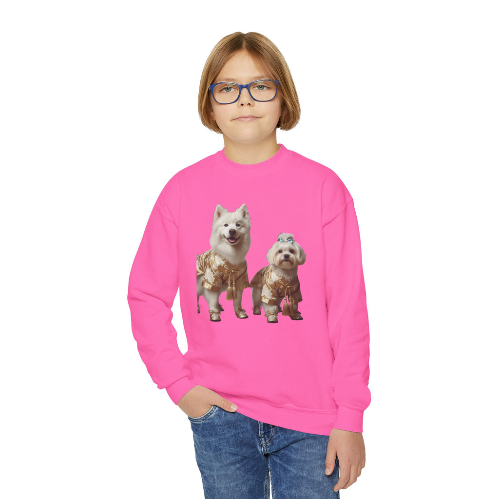 So Cute They Choose It First — Kids Sweatshirt with Twin Dog Illustration
