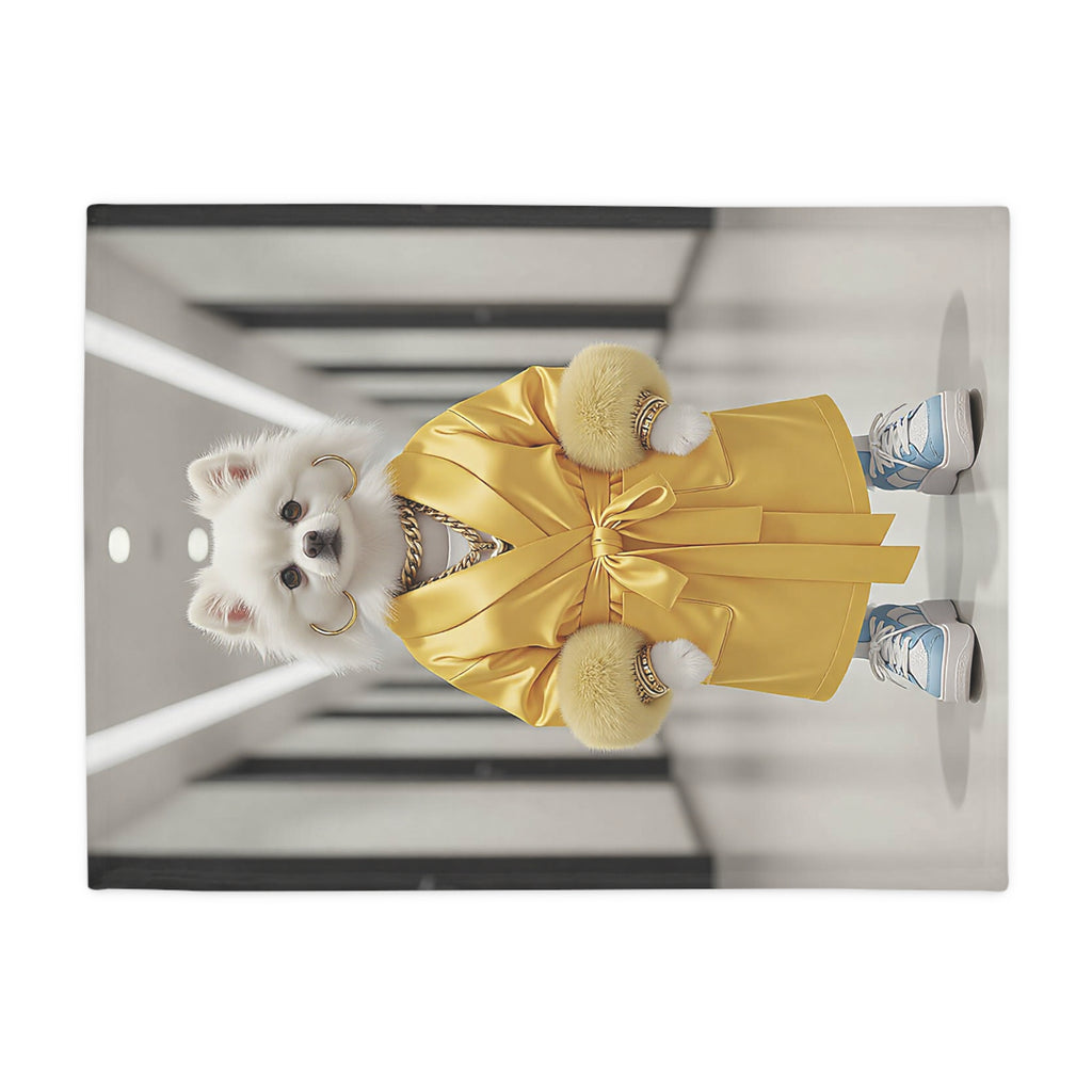 Plush Fleece Blanket - Fashionable Pomeranian in Gold Robe Throw
