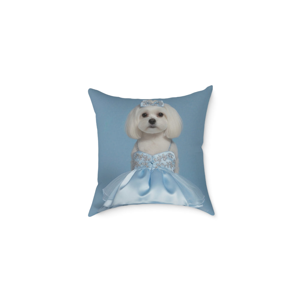 Princess Dog Portrait Throw Pillow – Blue Gown Decorative Cushion
