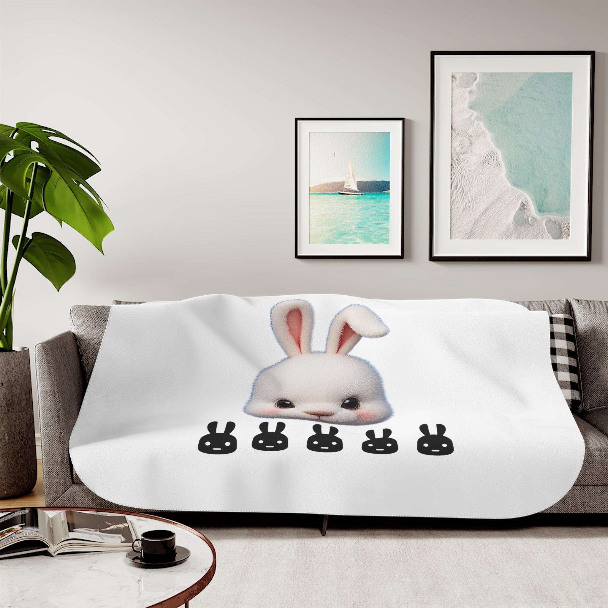Cute Side Bunny Throw Blanket – Minimal Rabbit Illustration
