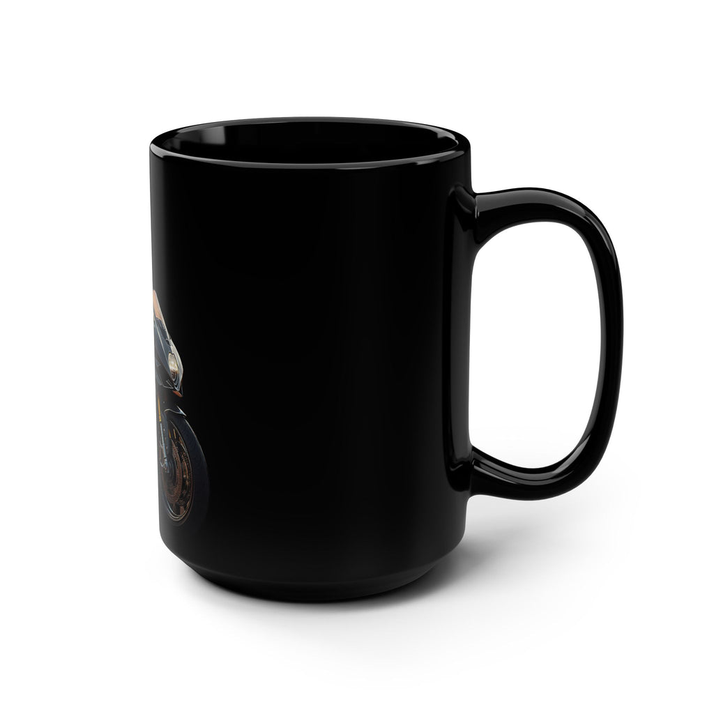 Duo Bunny Rider Motorcycle Art Mug — 15oz Black Ceramic