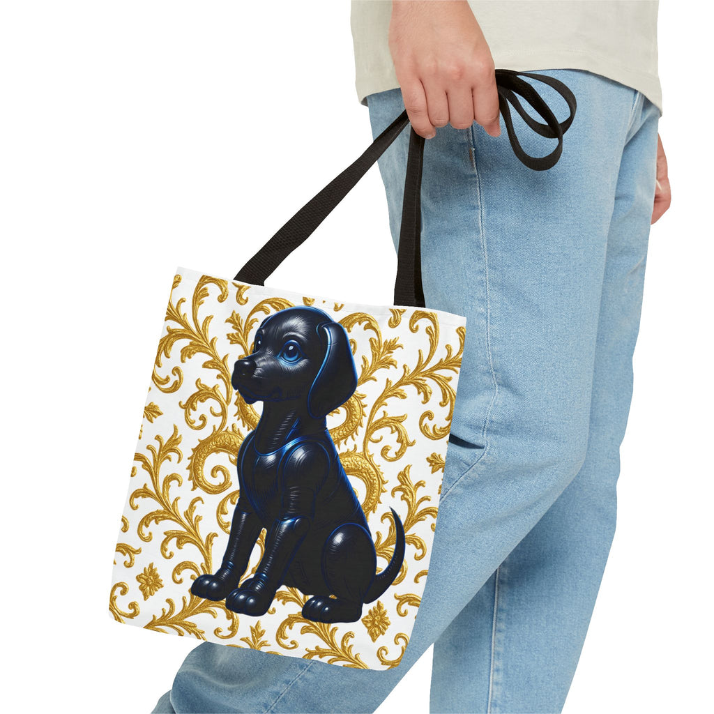 Luxury Black Dog Art Tote Bag – Gold Baroque Puppy Tote