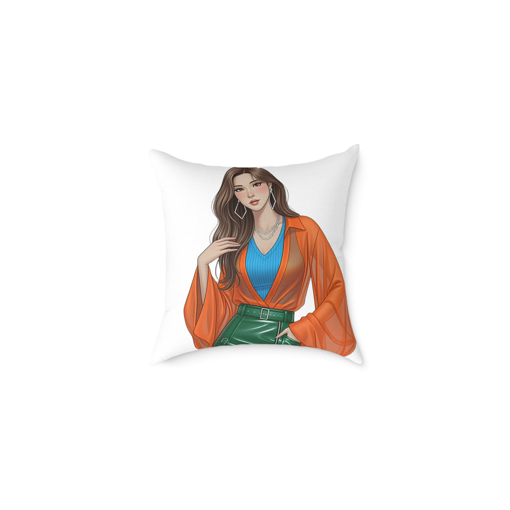 Fashion Illustration Square Throw Pillow — Modern Woman Accent Pillow