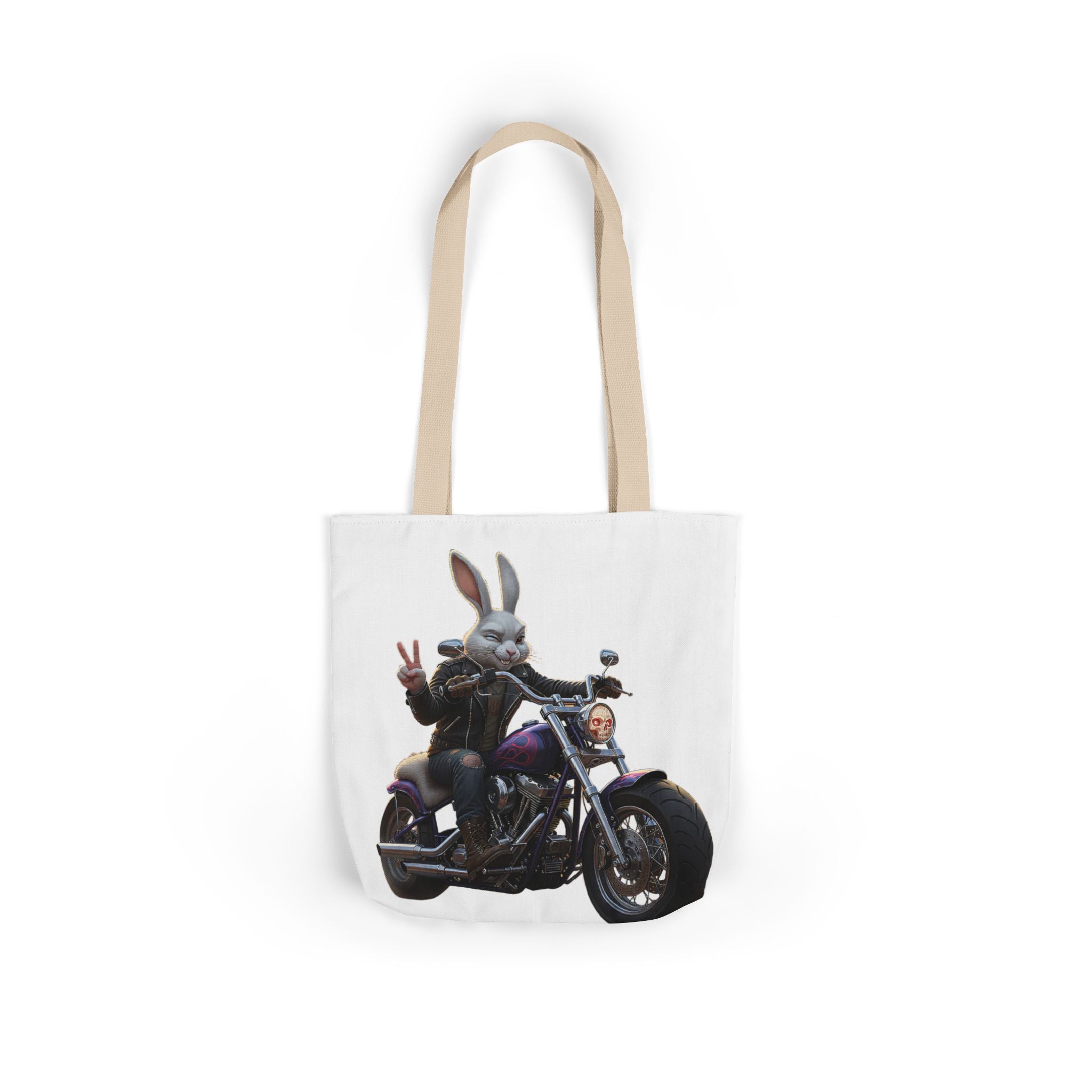 Biker Bunny Canvas Tote — Motorcycle Rabbit Graphic Tote Bag