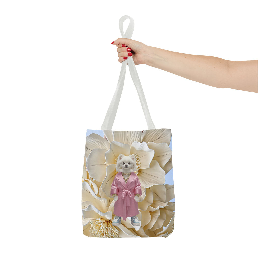 Elegant Dog in Pink Robe Tote Bag