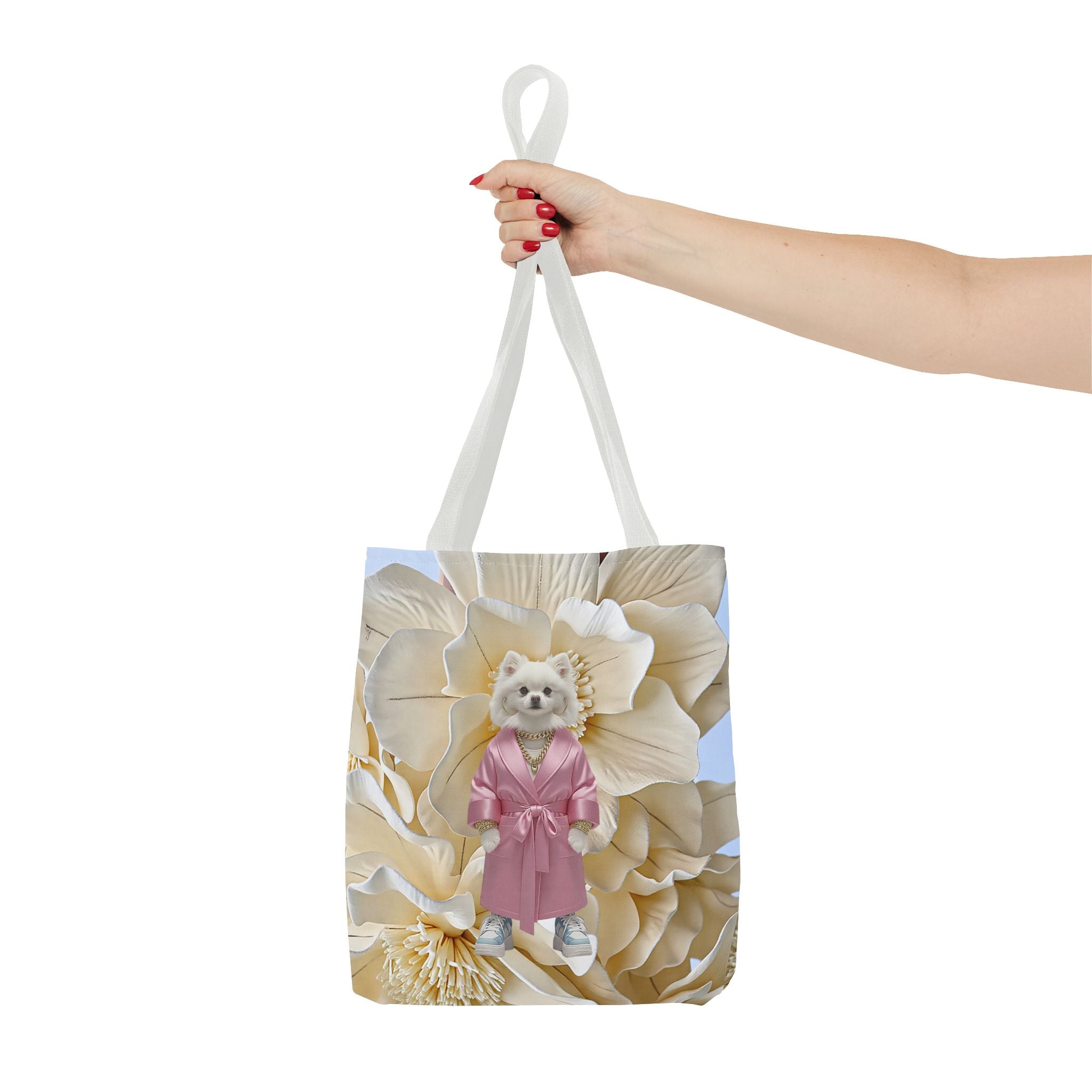 Elegant Dog in Pink Robe Tote Bag