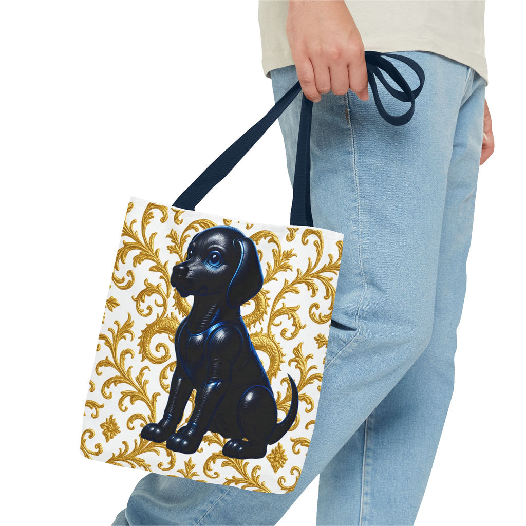 Luxury Black Dog Art Tote Bag – Gold Baroque Puppy Tote