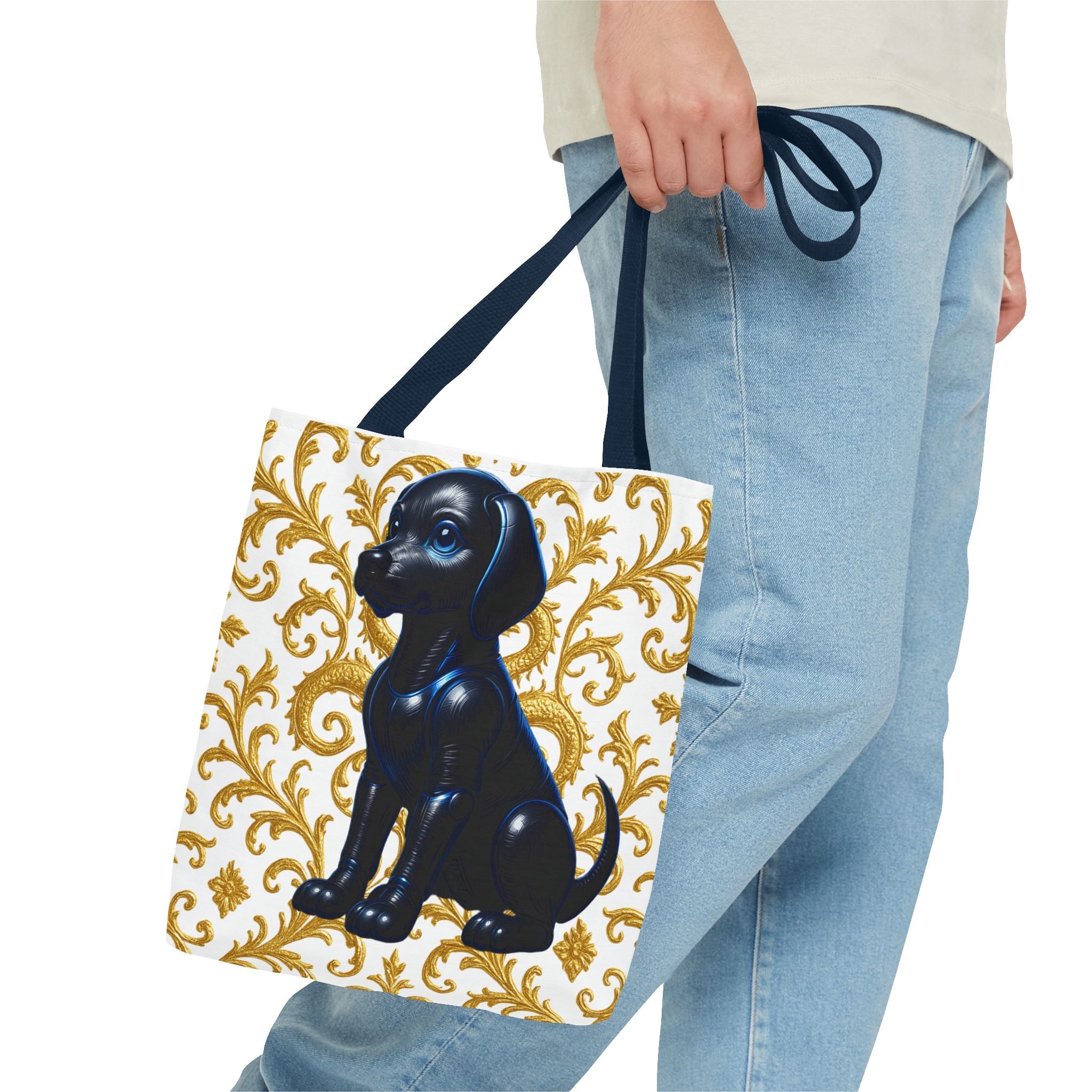 Luxury Black Dog Art Tote Bag – Gold Baroque Puppy Tote