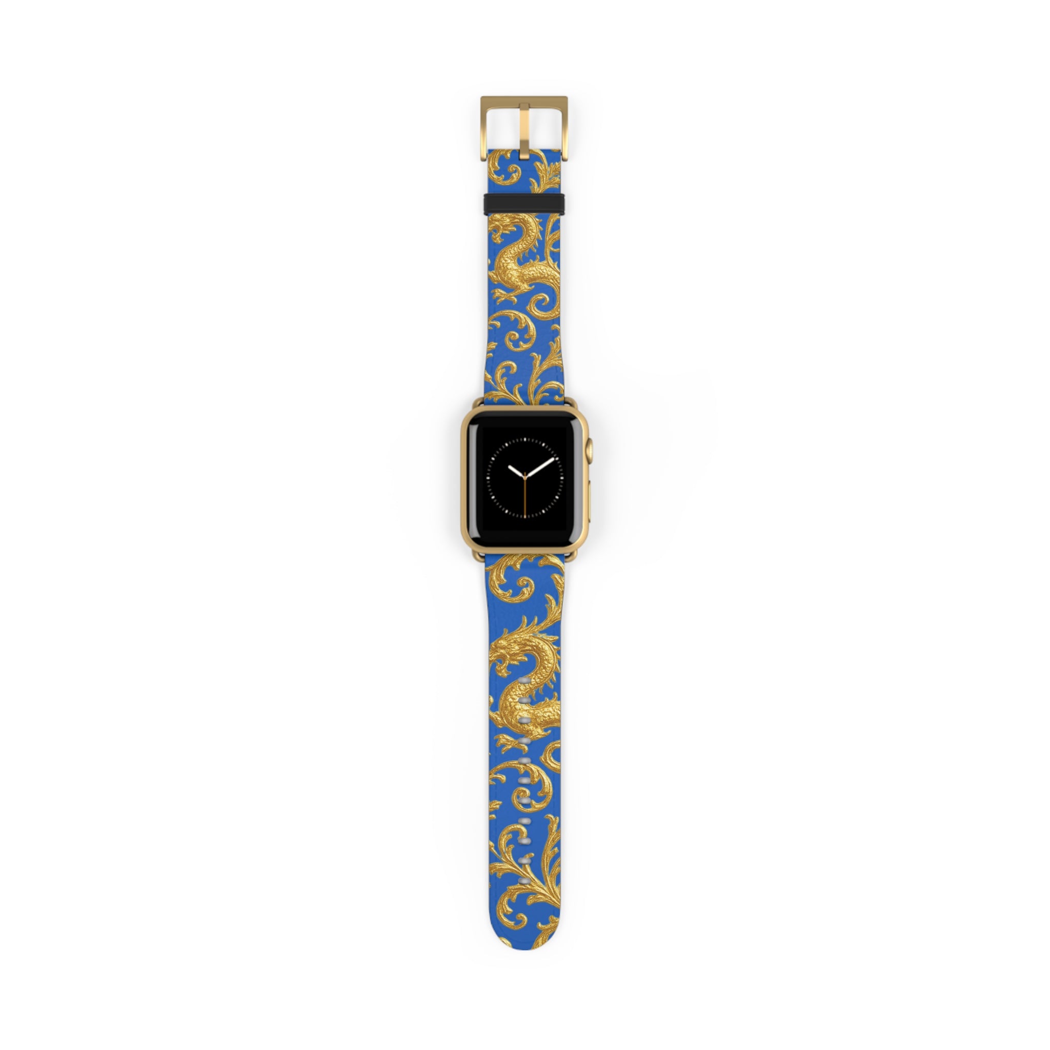 Dragon Baroque Watch Band – Gold Dragon Scroll Pattern on Royal Blue