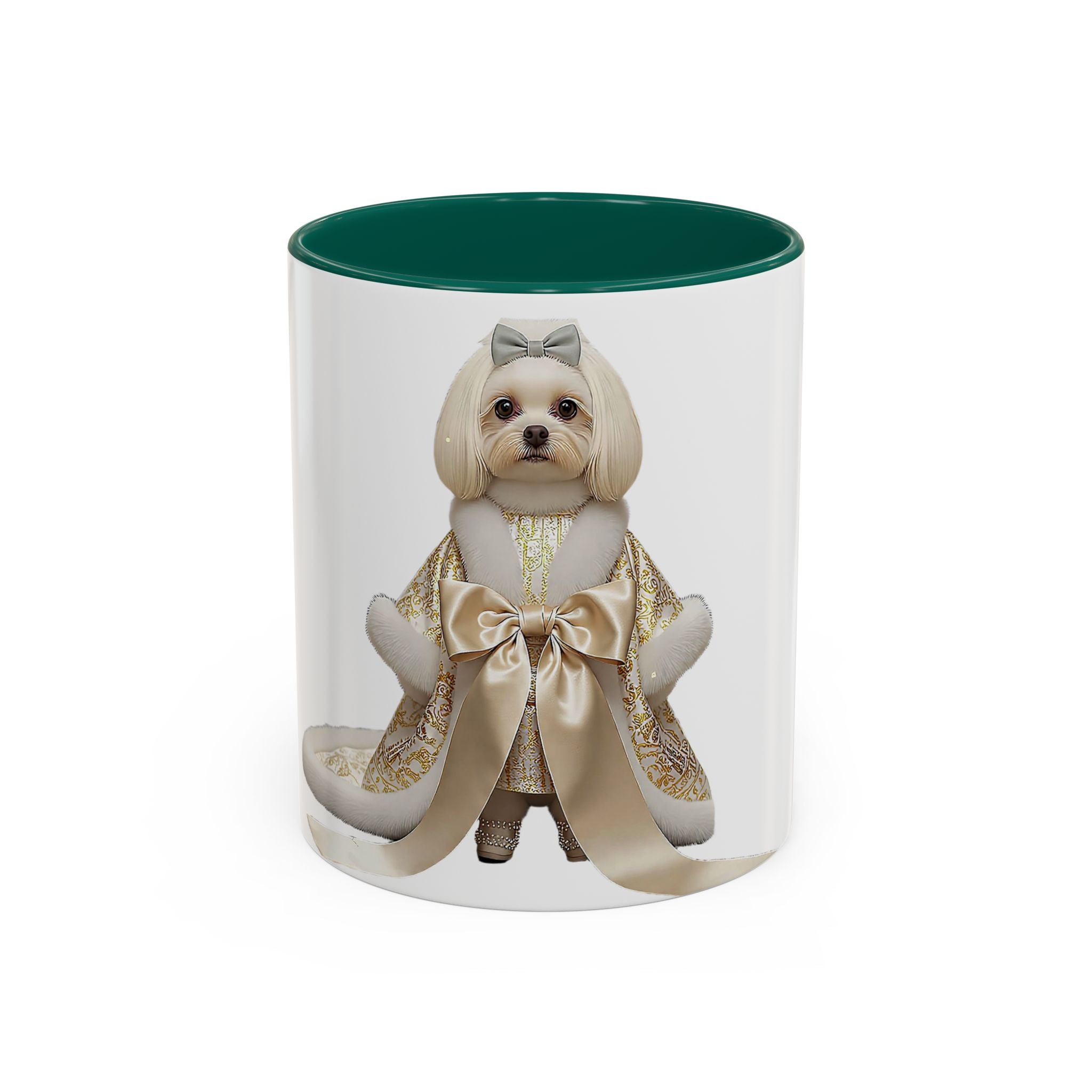 Regal Pup Love Mug – Elegant Gold Ribbon Edition