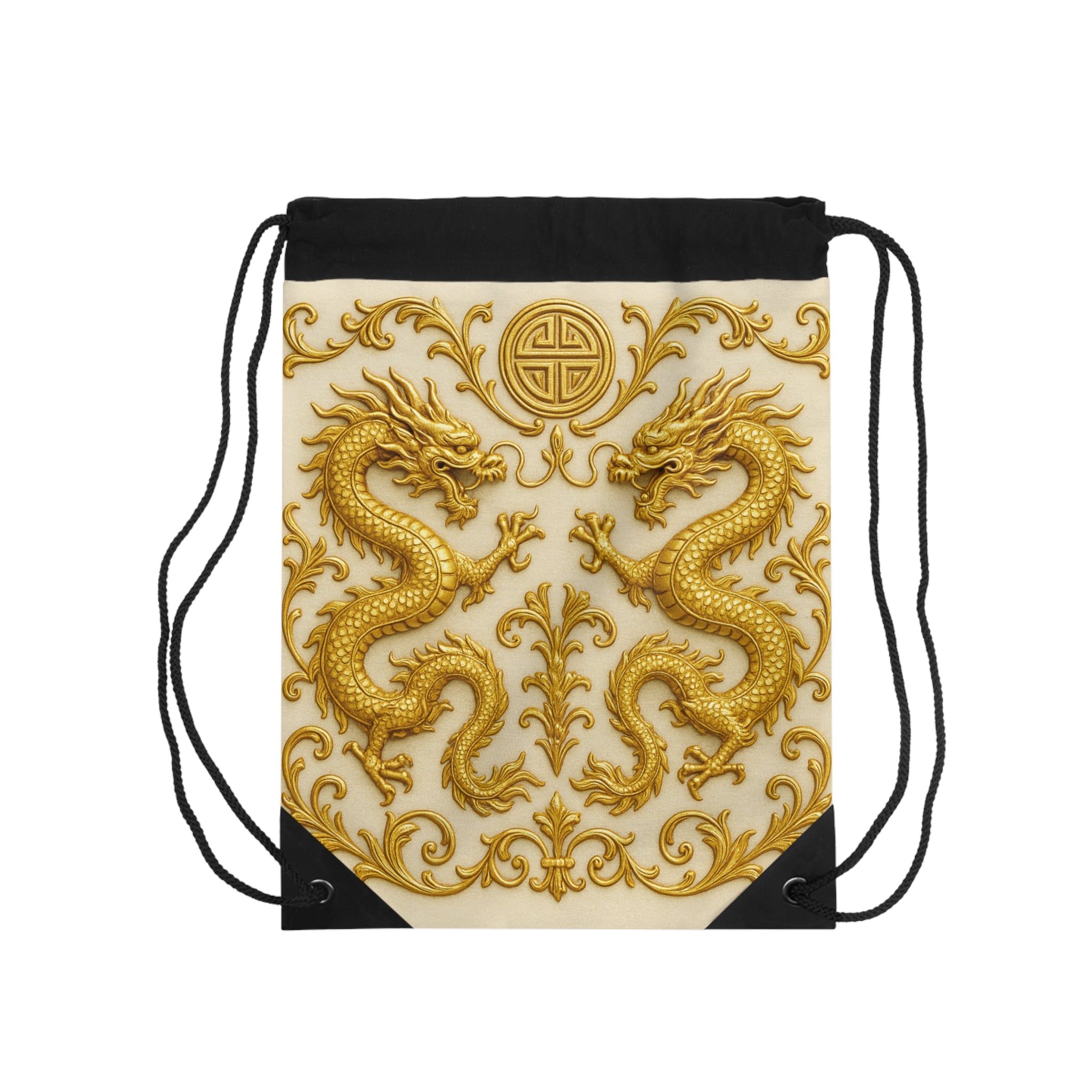 Golden Dragon Emblem Drawstring Bag – Statement Carry