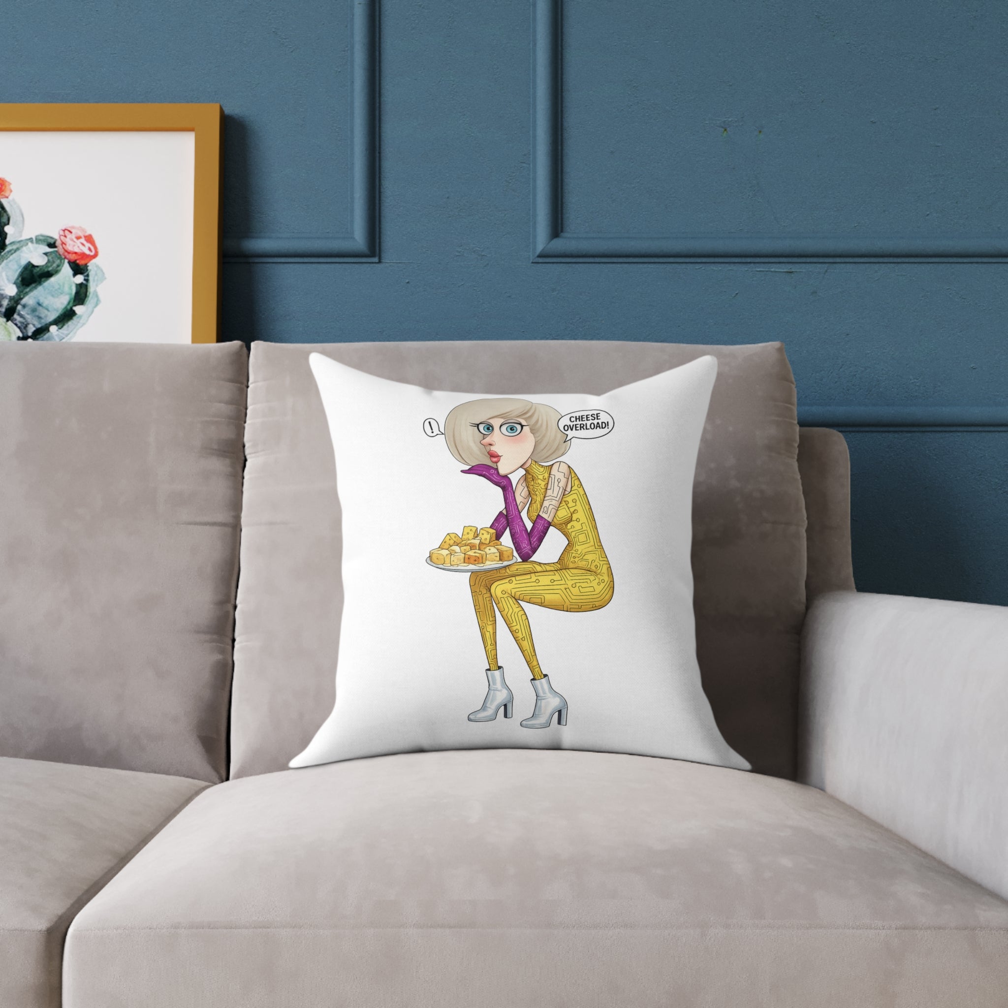 Funny Cheese Lover Square Poly Canvas Pillow — Cartoon Cheese Cushion