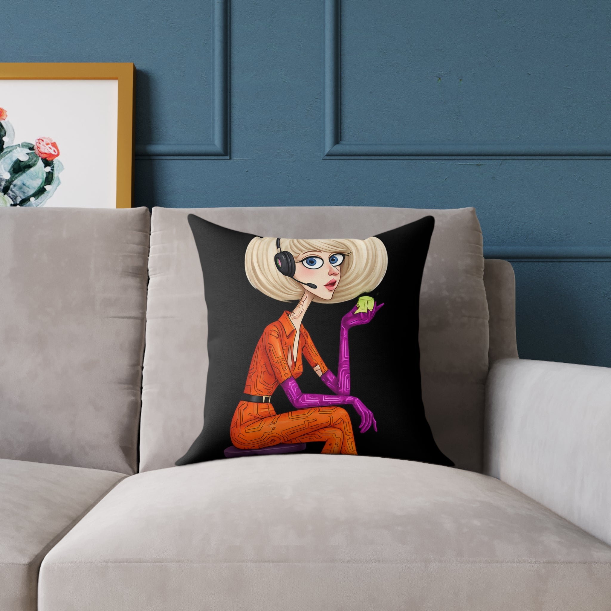 Character Illustration Square Canvas Pillow — Minimal Modern Accent Cushion