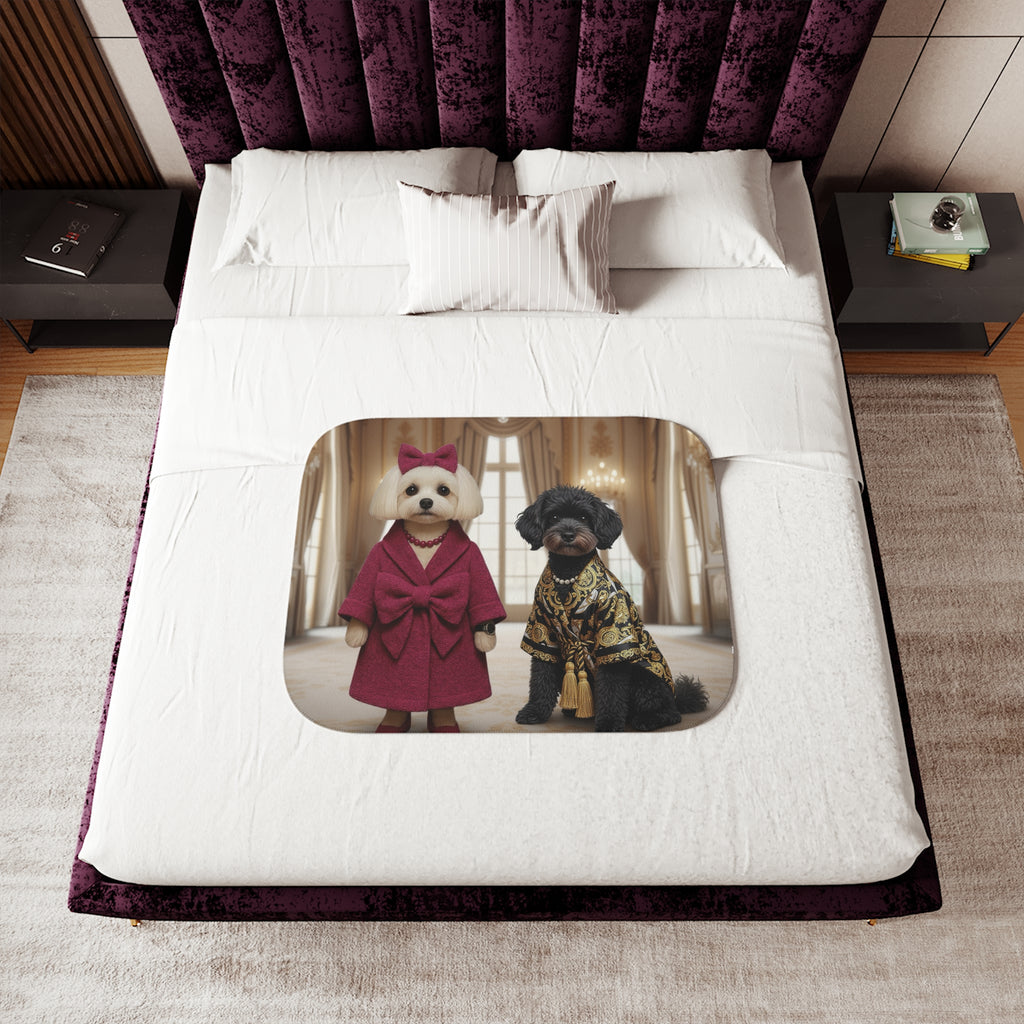 Luxury Sherpa Blanket – Elegant Dogs in Royal Attire
