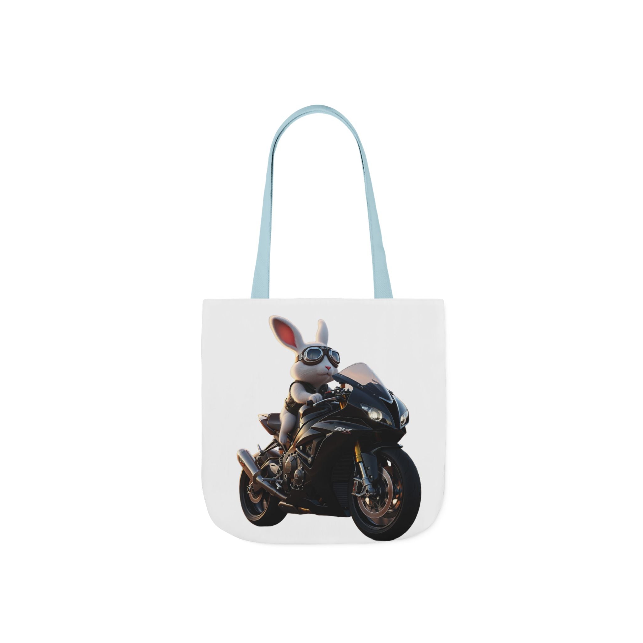 Biker Bunny Canvas Tote Bag — Cool Rabbit on Motorcycle Graphic