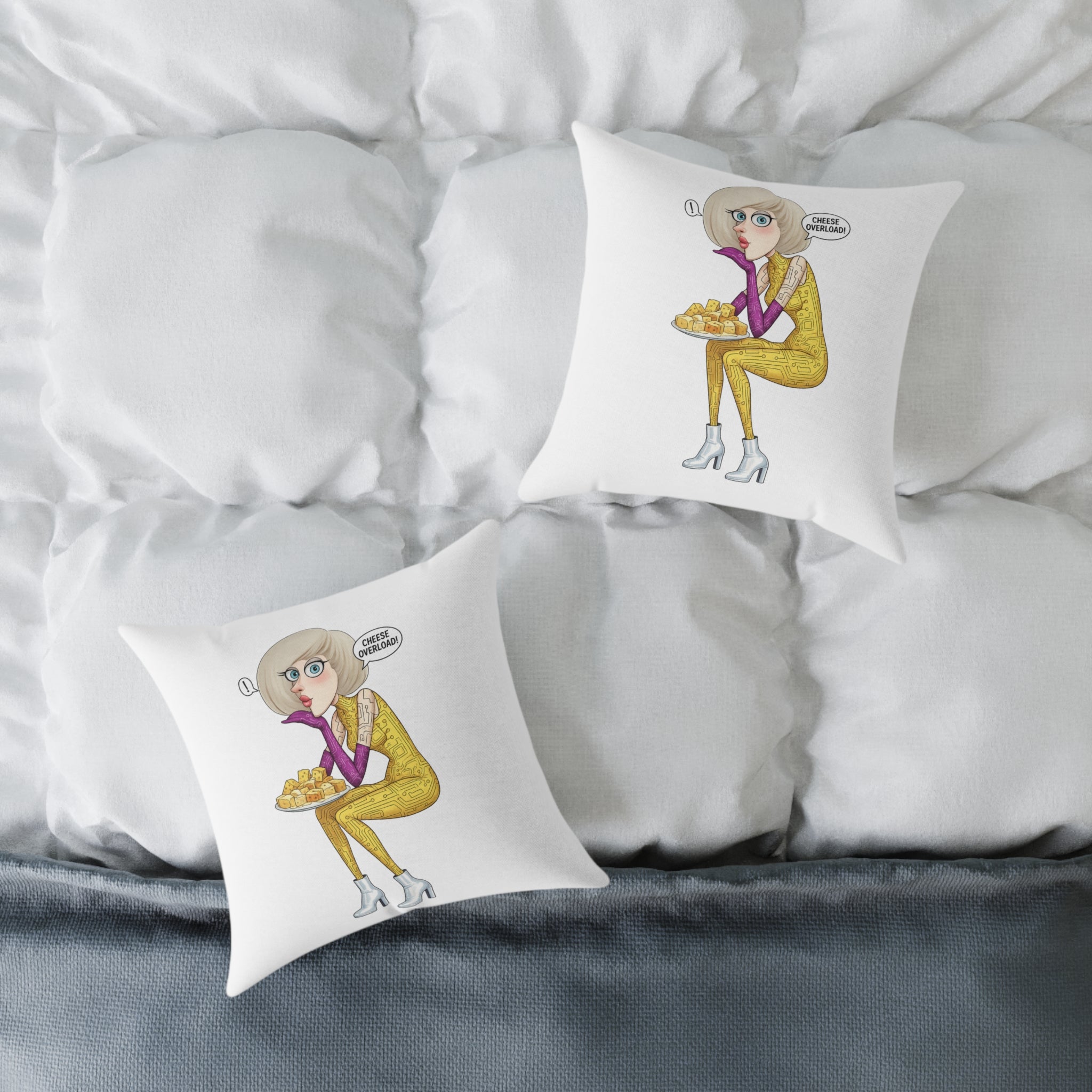 Funny Cheese Lover Square Poly Canvas Pillow — Cartoon Cheese Cushion