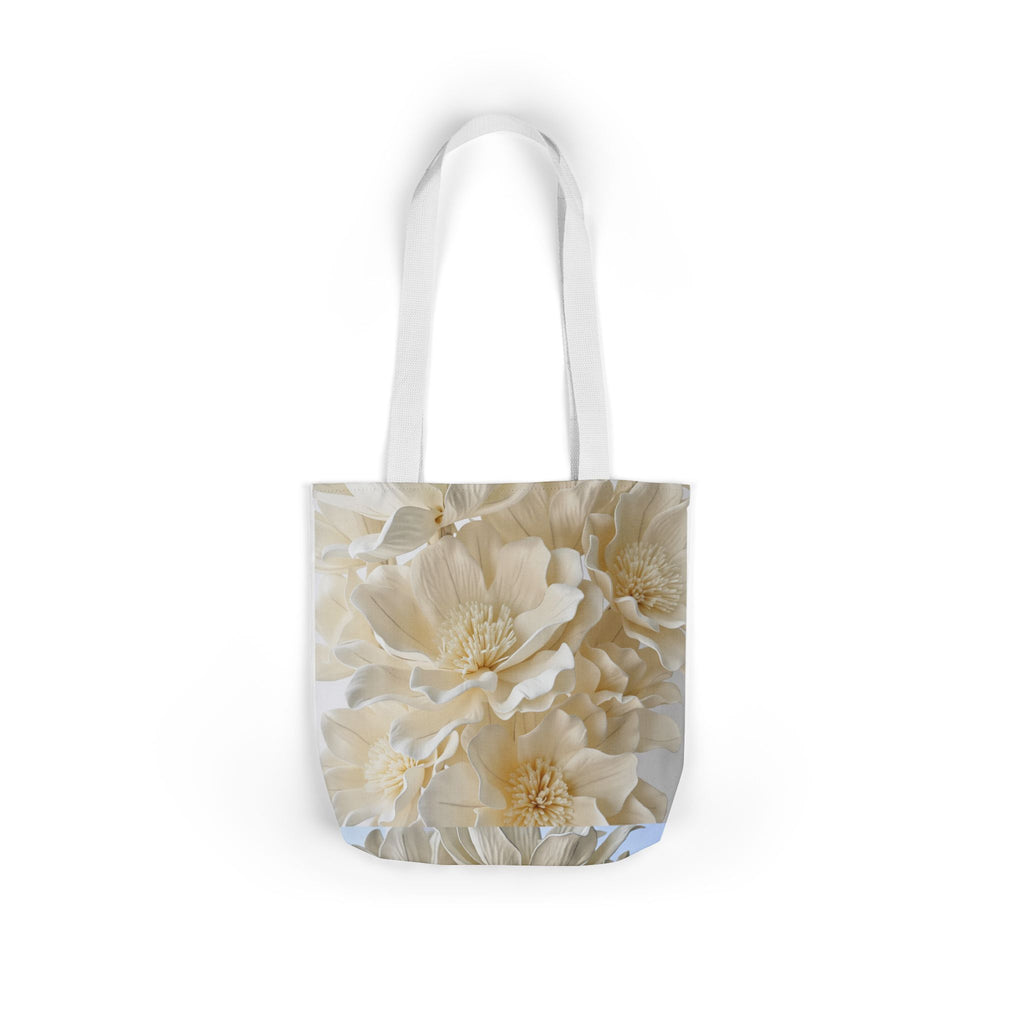 Canvas Tote Bag — Cream Peony Floral Print, Elegant Everyday Market Tote