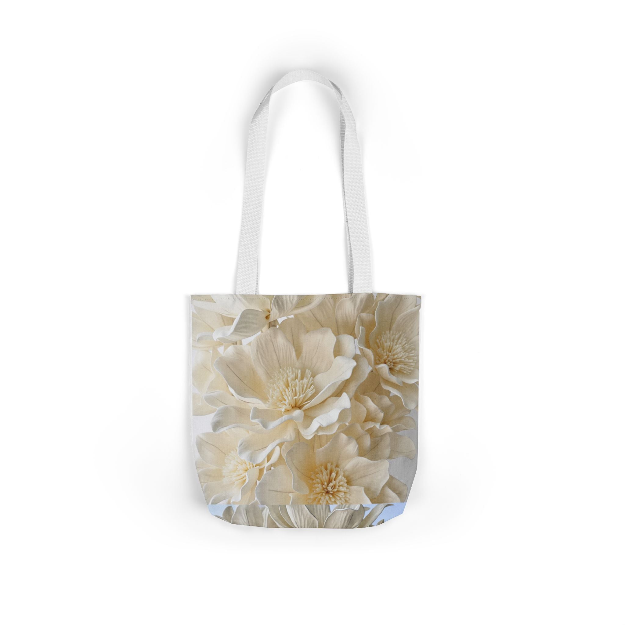 Canvas Tote Bag — Cream Peony Floral Print, Elegant Everyday Market Tote