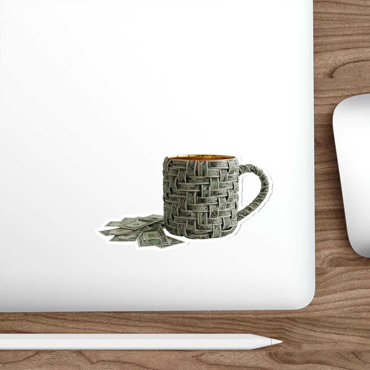 Money Mug Die-Cut Sticker — Minimalist Dollar Bill Woven Design