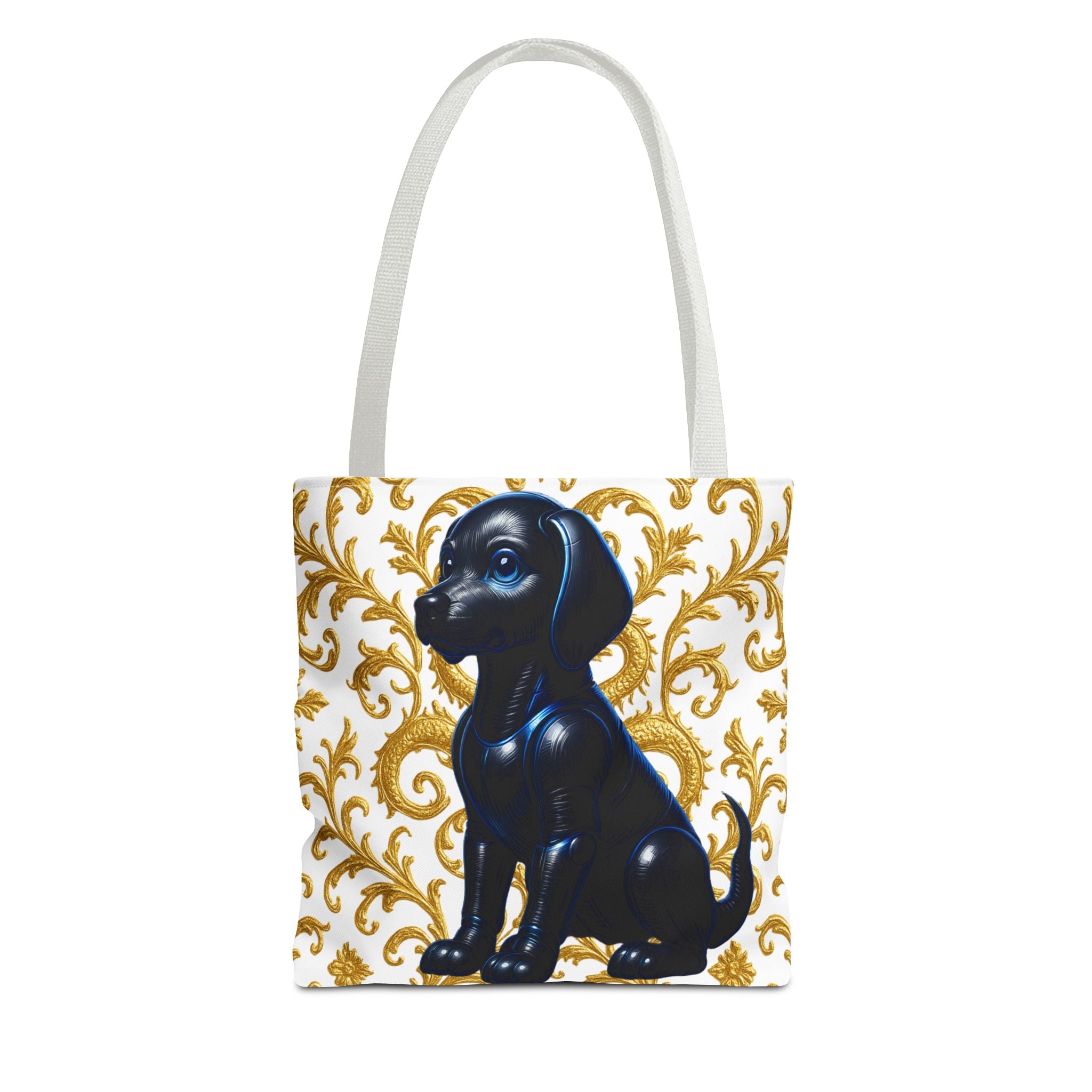 Luxury Black Dog Art Tote Bag – Gold Baroque Puppy Tote