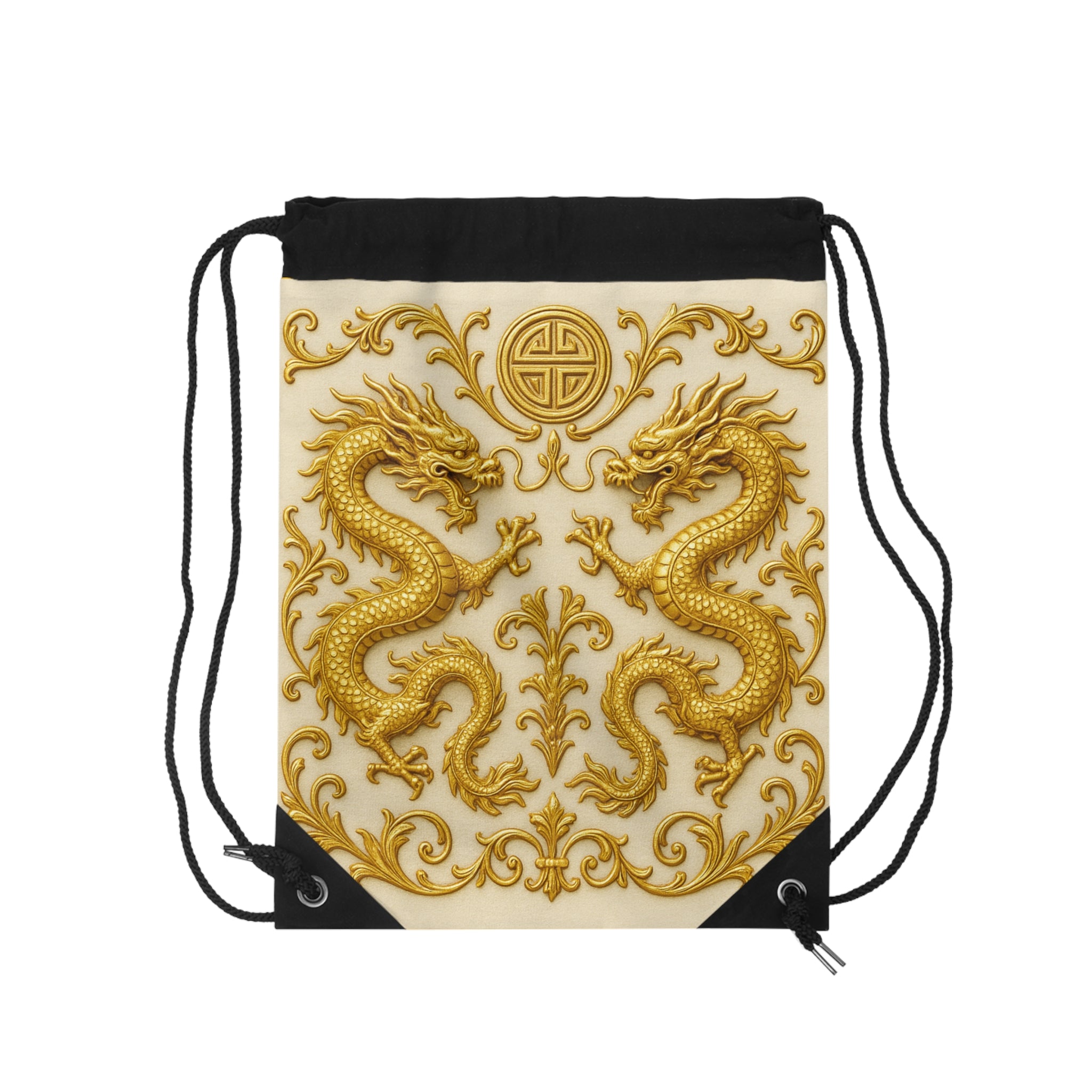 Golden Dragon Emblem Drawstring Bag – Statement Carry