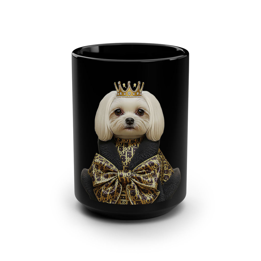 Black Ceramic Mug — Gold Royal Dog Illustration (15oz)