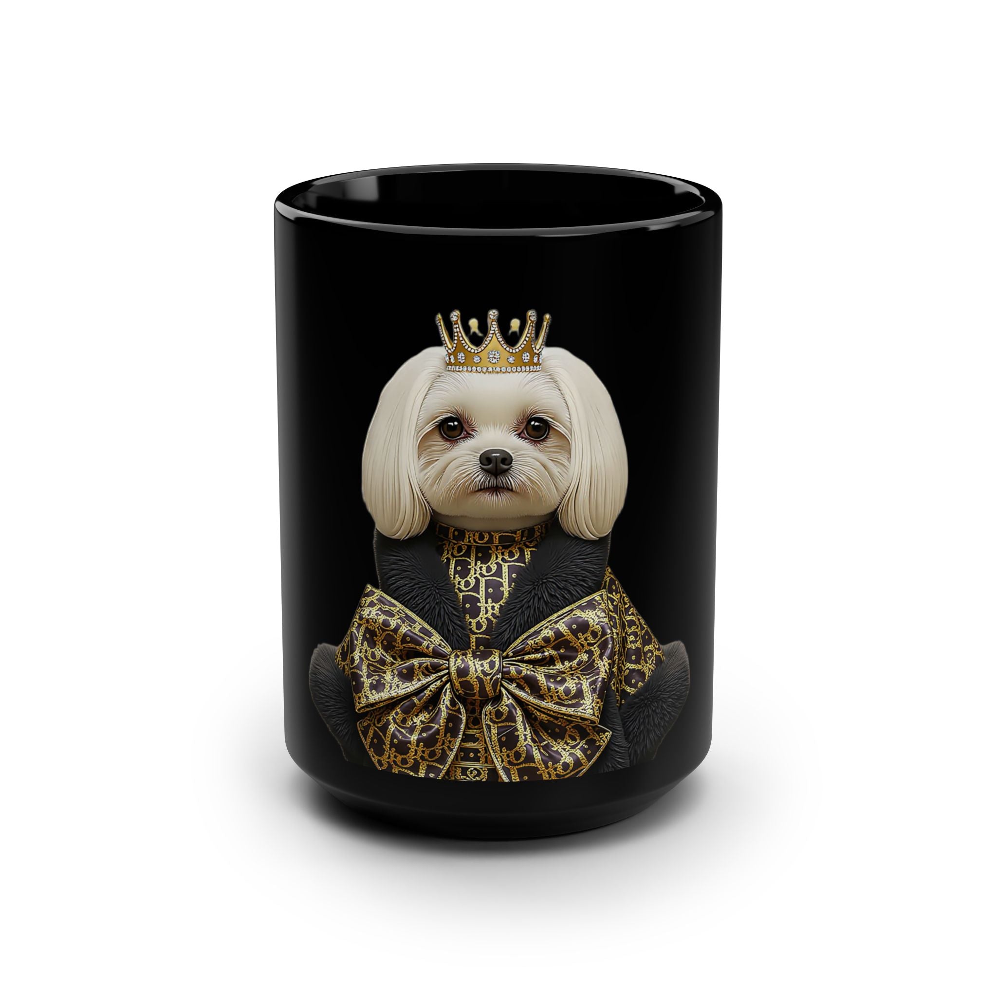 Black Ceramic Mug — Gold Royal Dog Illustration (15oz)