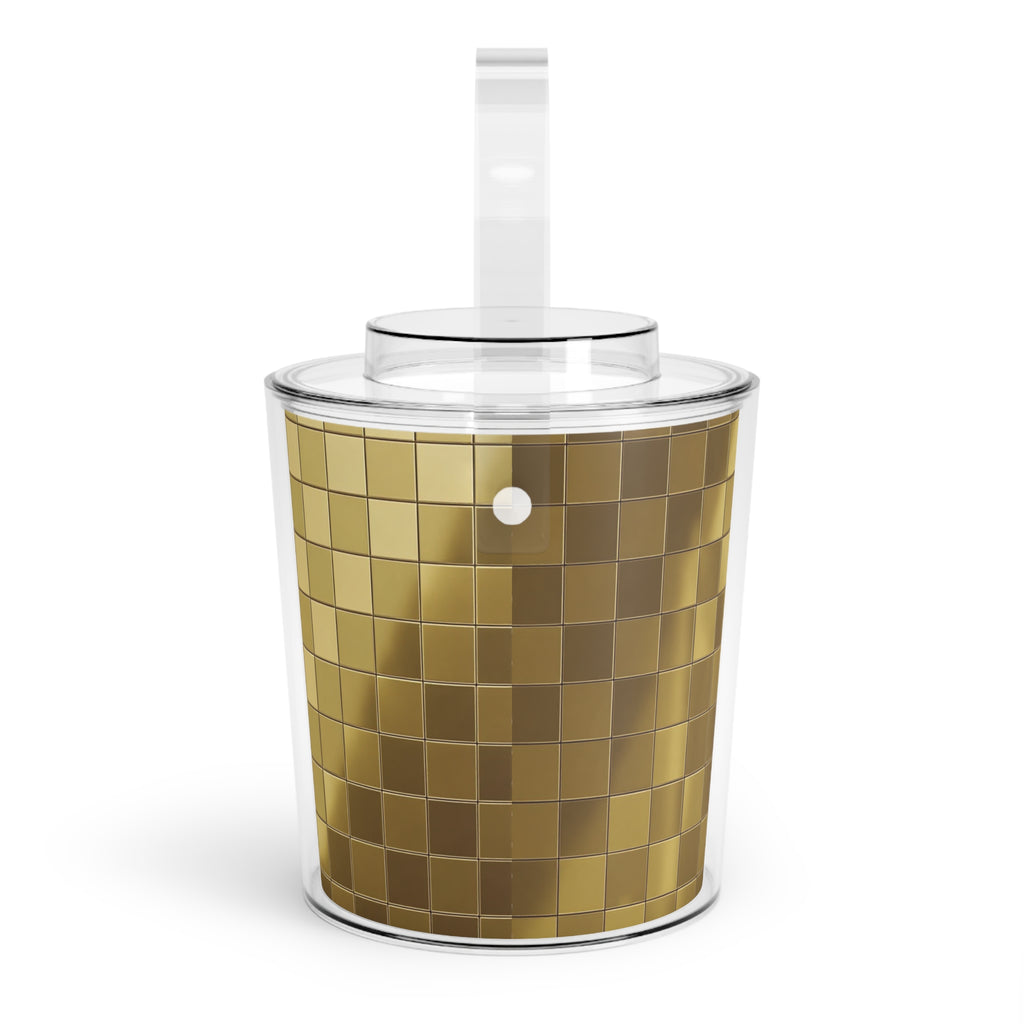 Gold Mosaic Ice Bucket with Tongs — Reflective Luxury Barware for Home & Entertaining