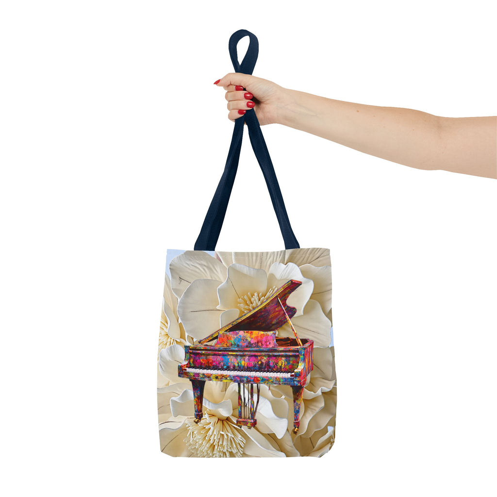 Colorful Grand Piano Art Tote Bag – Floral Background Statement Tote