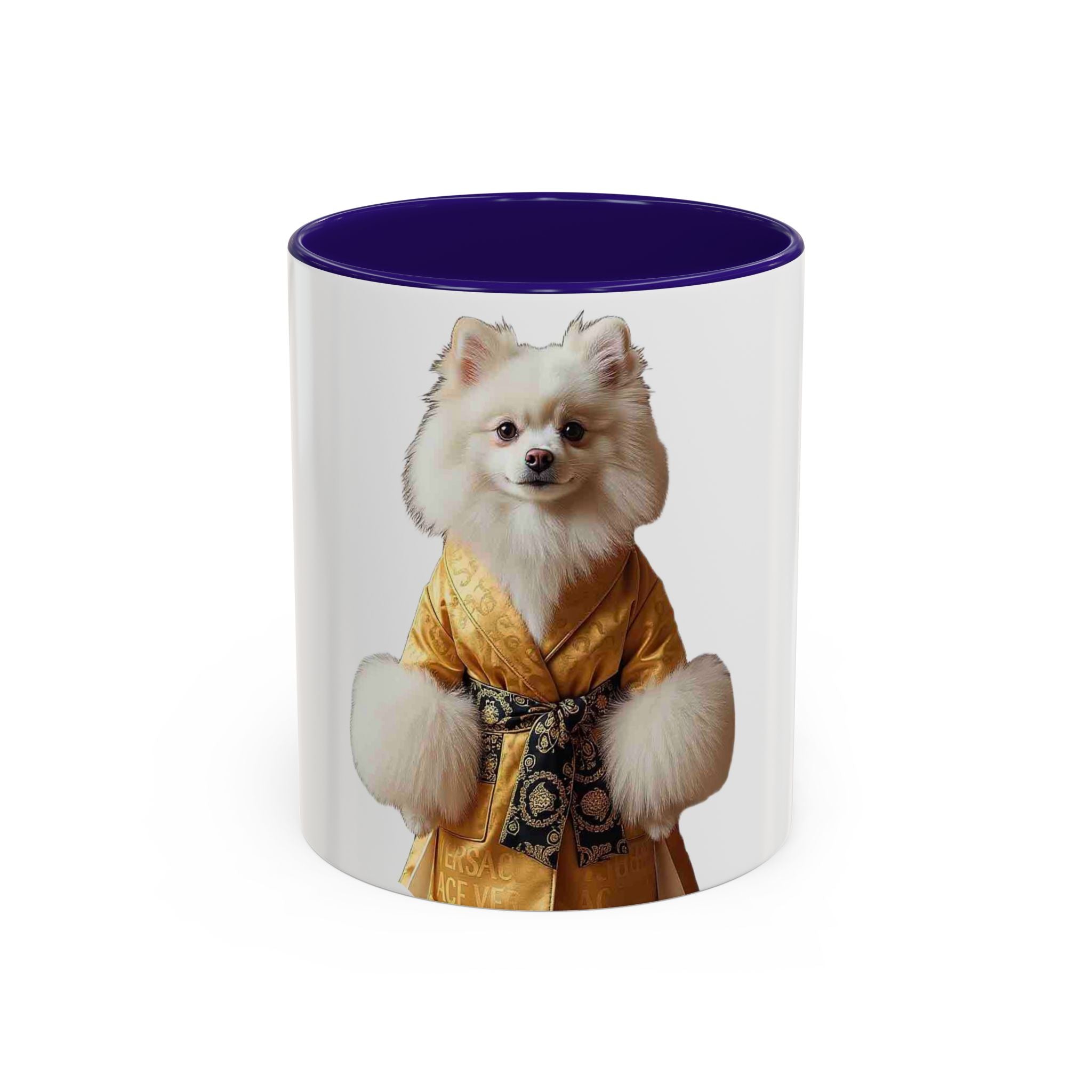 Pomeranian in Golden Robe Mug — Colorful 11oz & 15oz Ceramic Coffee Mug
