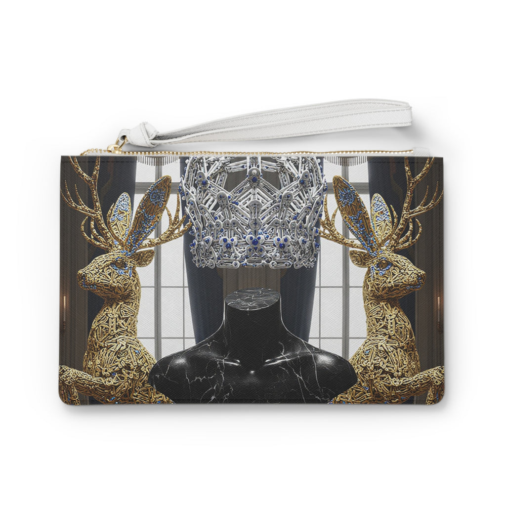 Black Luxury Crown Clutch Bag – Elegant Daily Purse, Minimal Gold Pattern, Gift-Ready Design