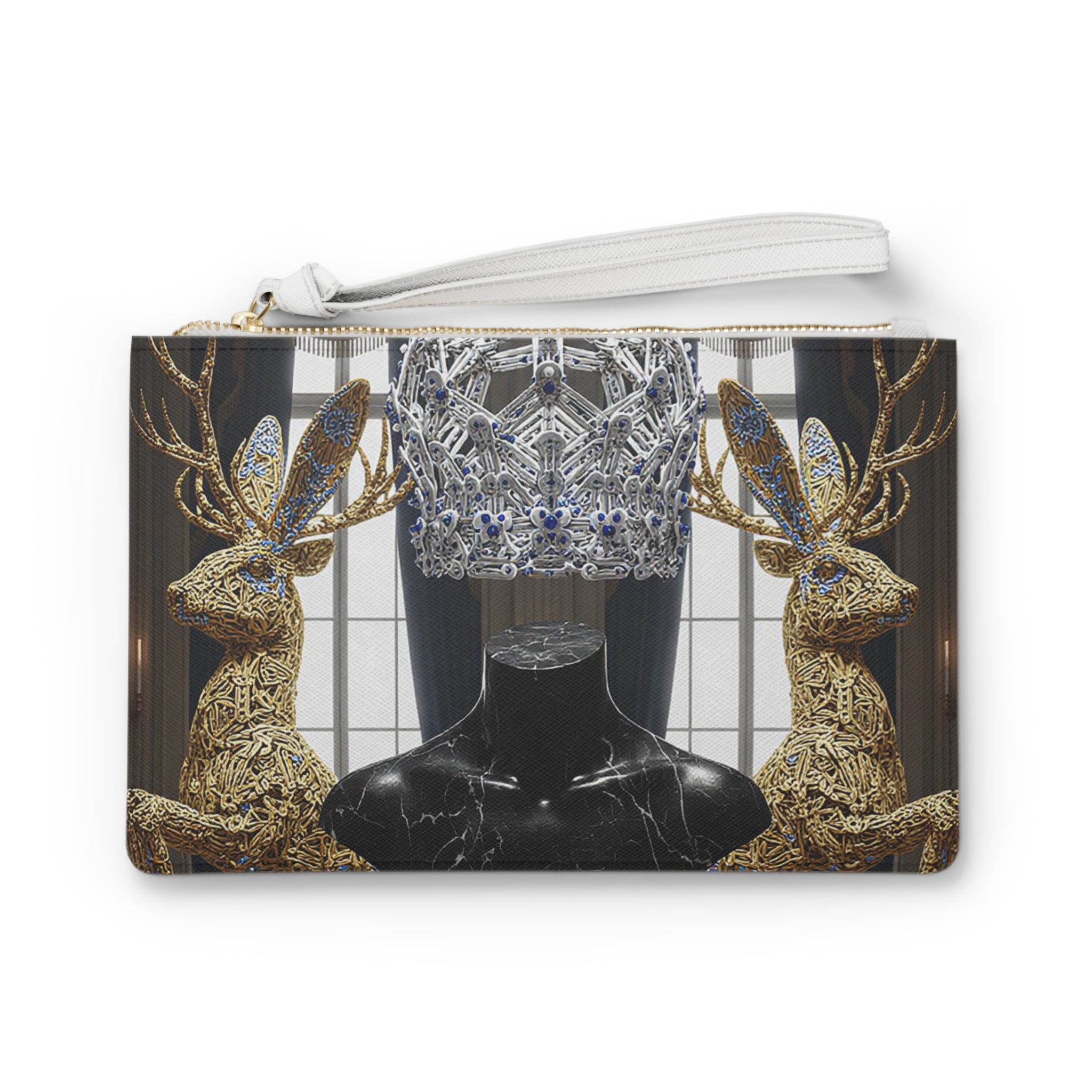 Black Luxury Crown Clutch Bag – Elegant Daily Purse, Minimal Gold Pattern, Gift-Ready Design