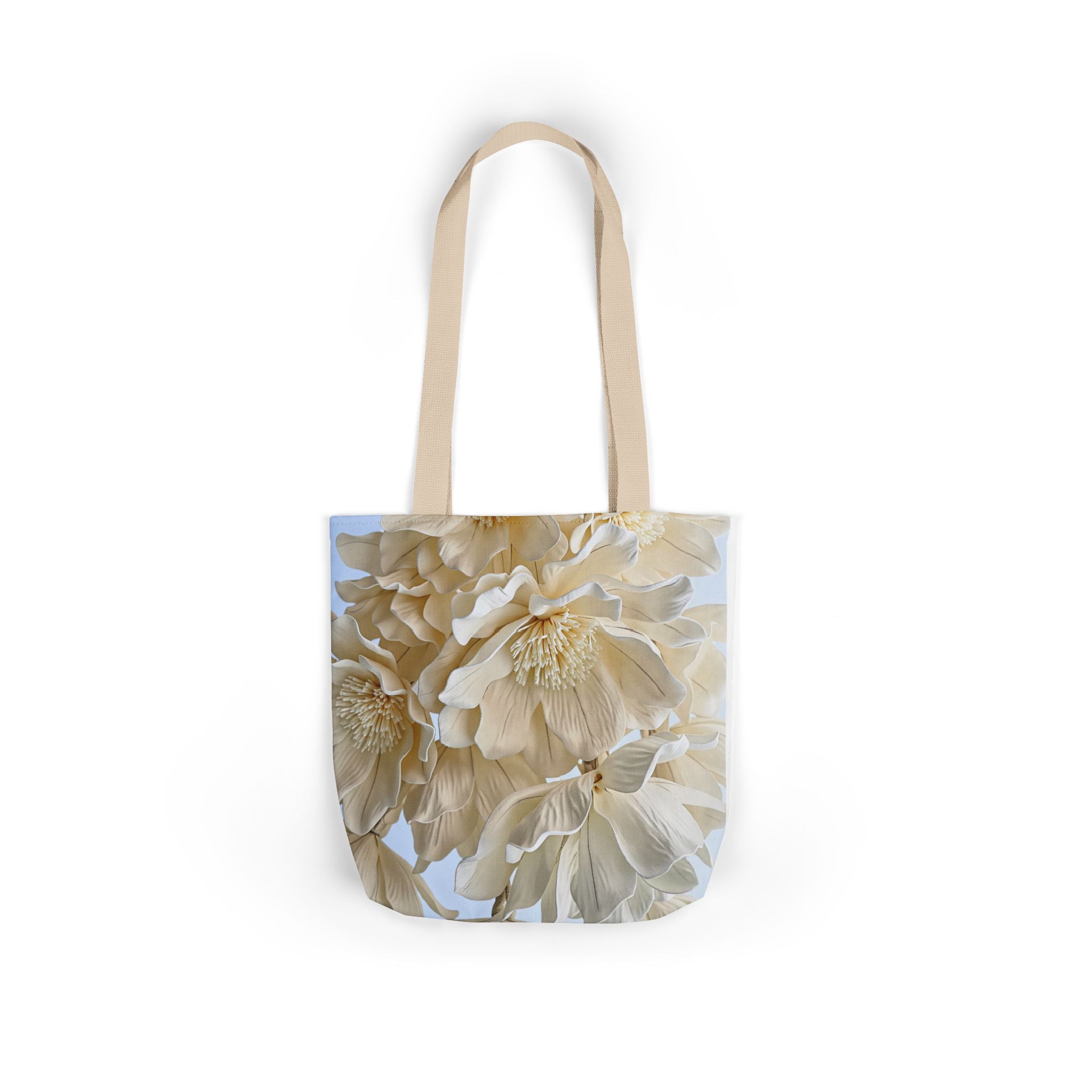 Canvas Tote Bag — Cream Peony Floral Print, Elegant Everyday Market Tote