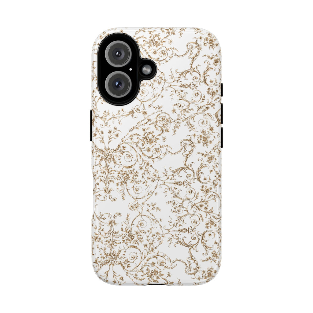 Elegant Gold Scroll Phone Case | Minimal White Baroque iPhone Cover