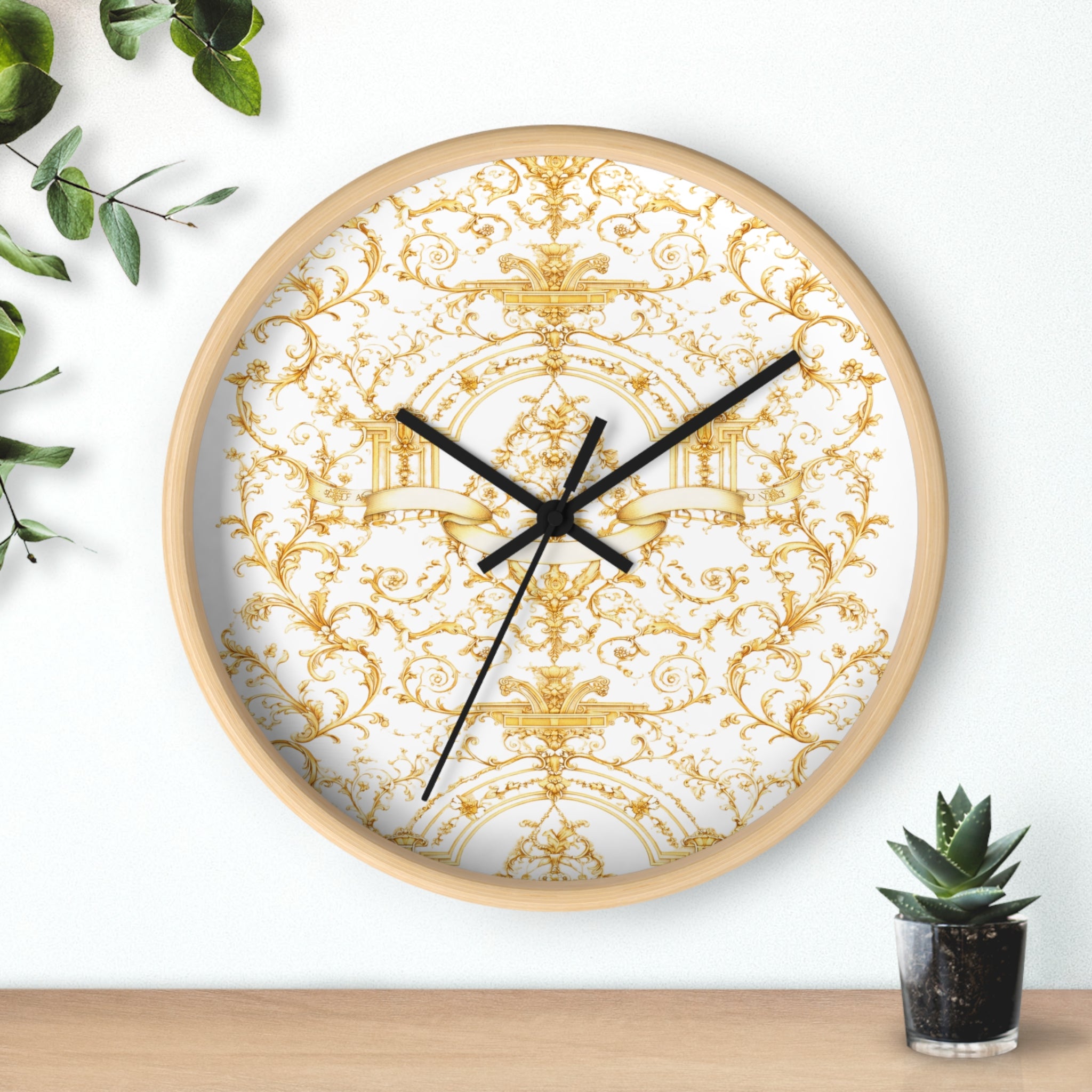 Elegant Gold Baroque Wall Clock | White & Gold Decorative Silent Clock