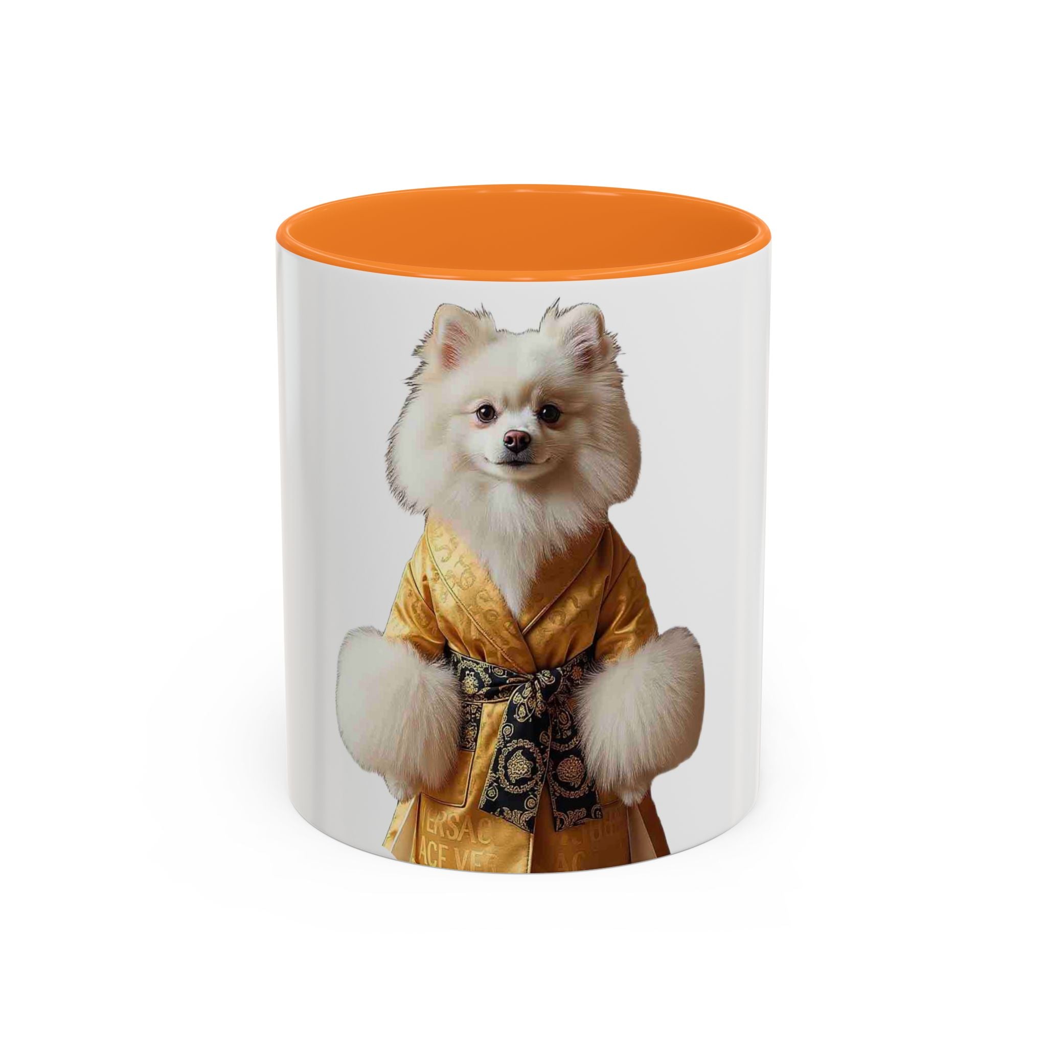 Pomeranian in Golden Robe Mug — Colorful 11oz & 15oz Ceramic Coffee Mug