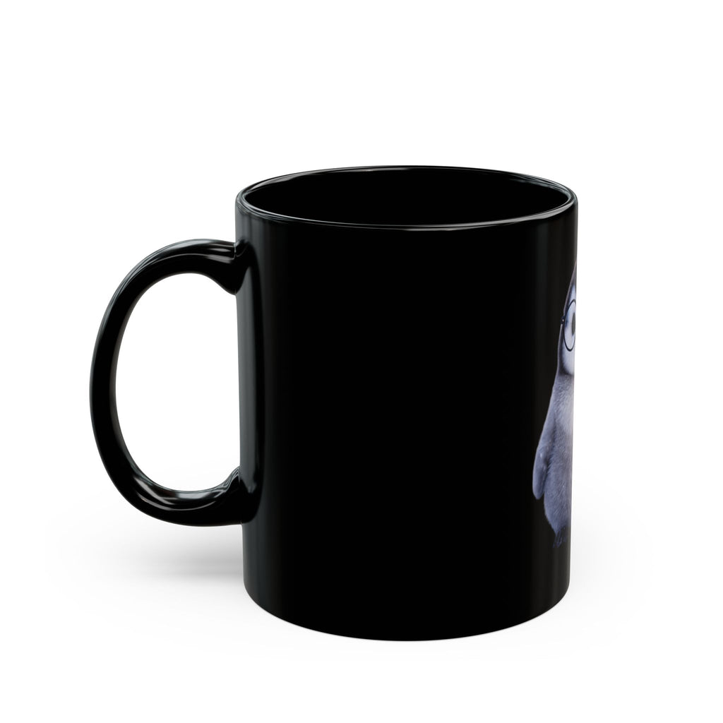 Cute Penguin Glasses Black Mug — 11oz/15oz Coffee & Tea Cup